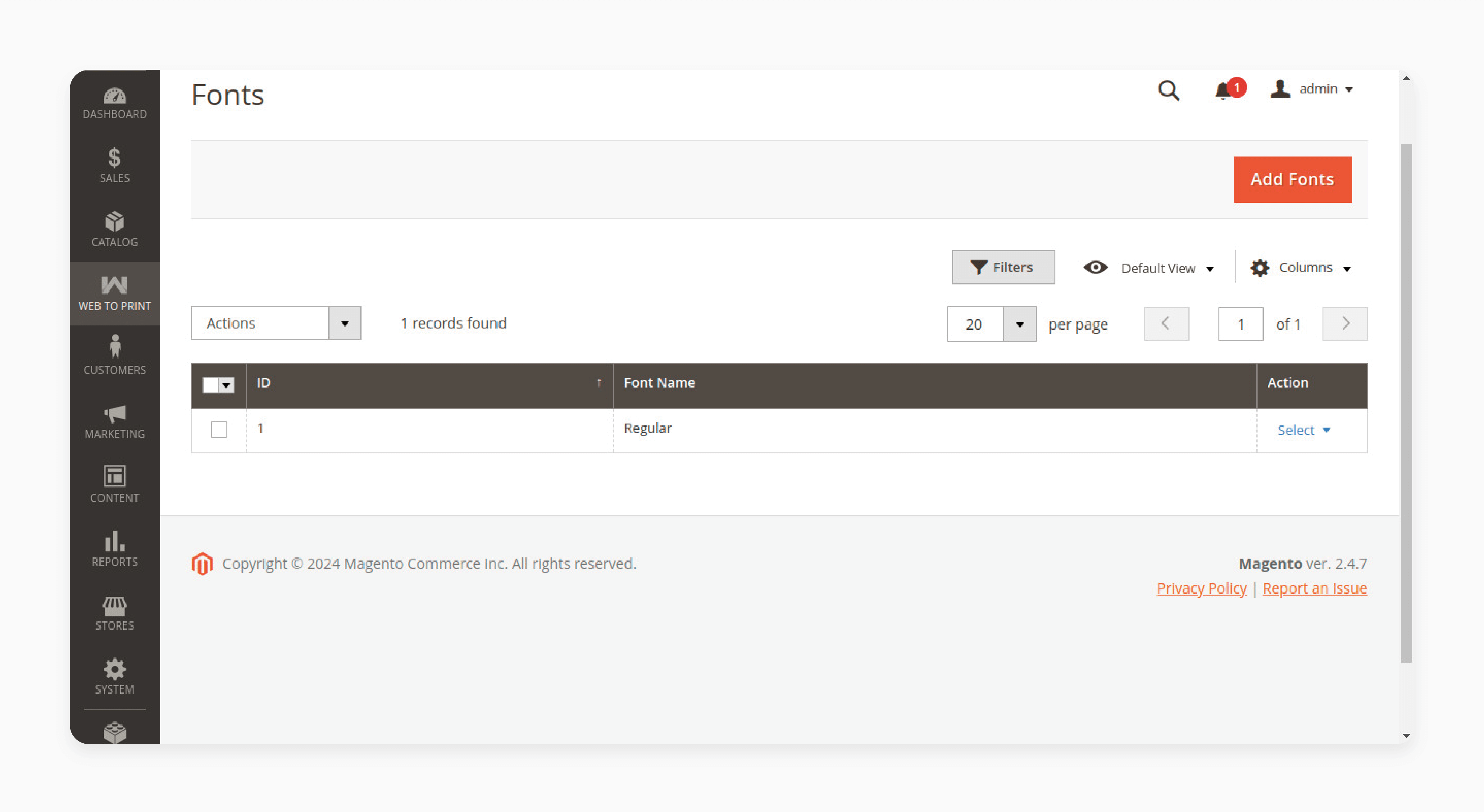 Adding fonts in Magento web to print extension settings