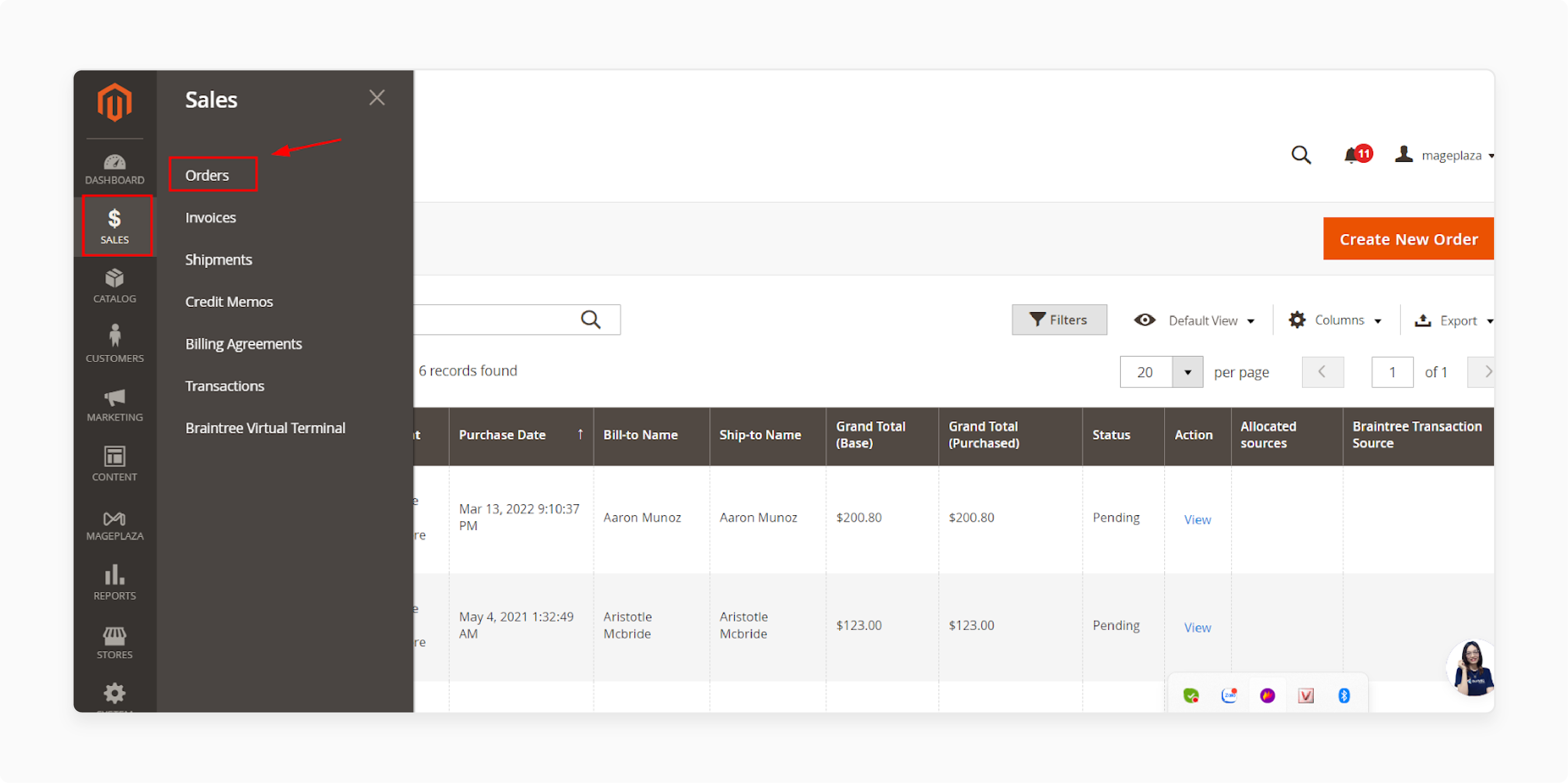 Navigating to orders to add UPS tracking numbers in Magento