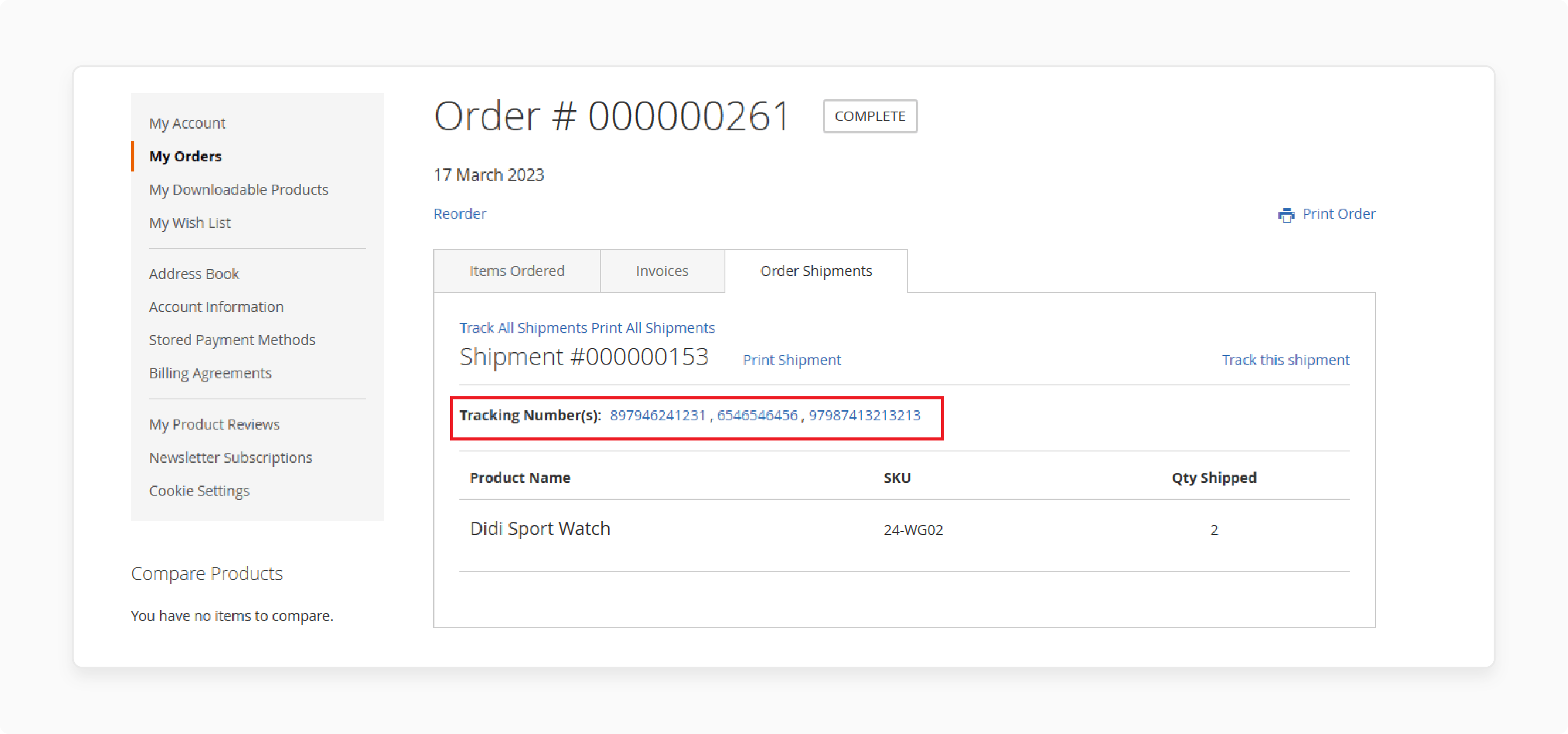 Tracking orders from customer accounts in Magento