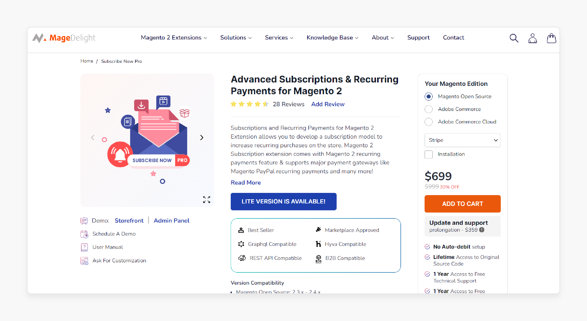 Magento 2 advanced subscription products extension features by MageDelight