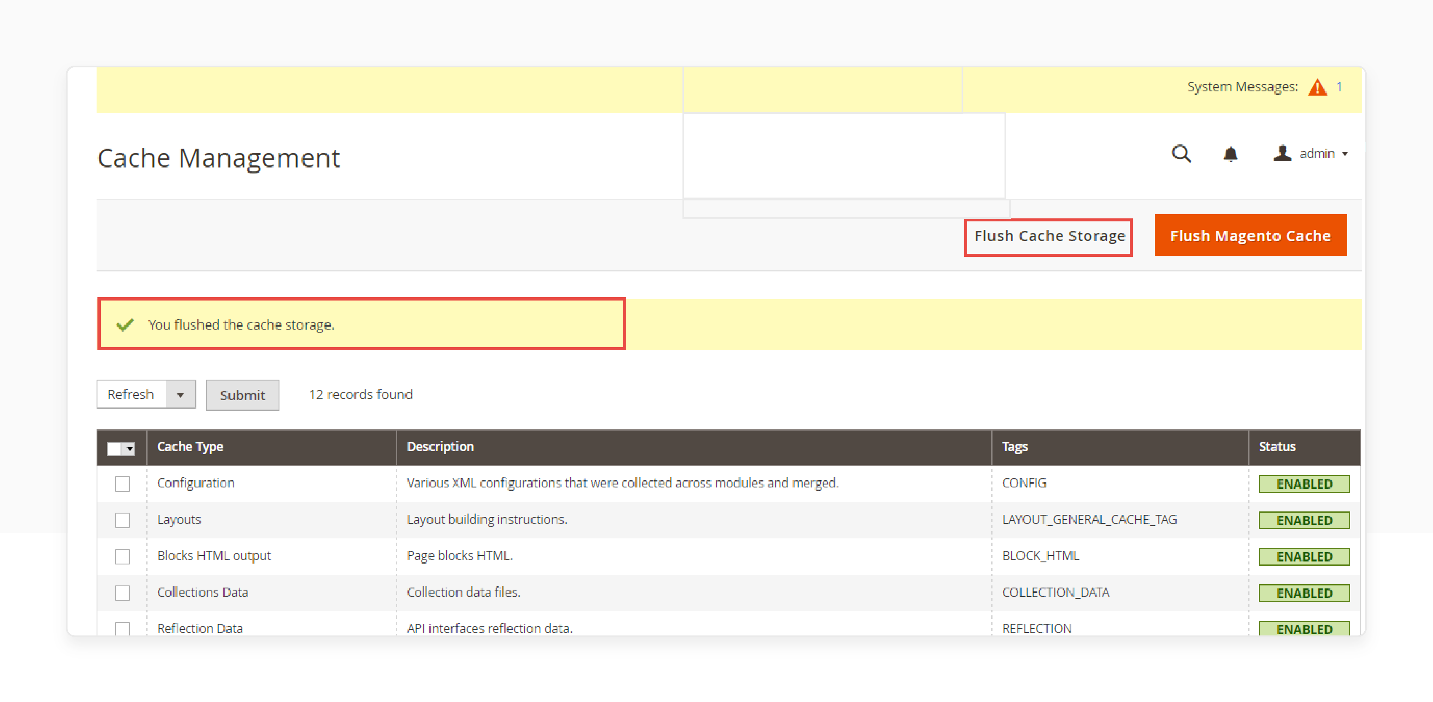 Installation process for Magento Wholesale Extension showing cache management