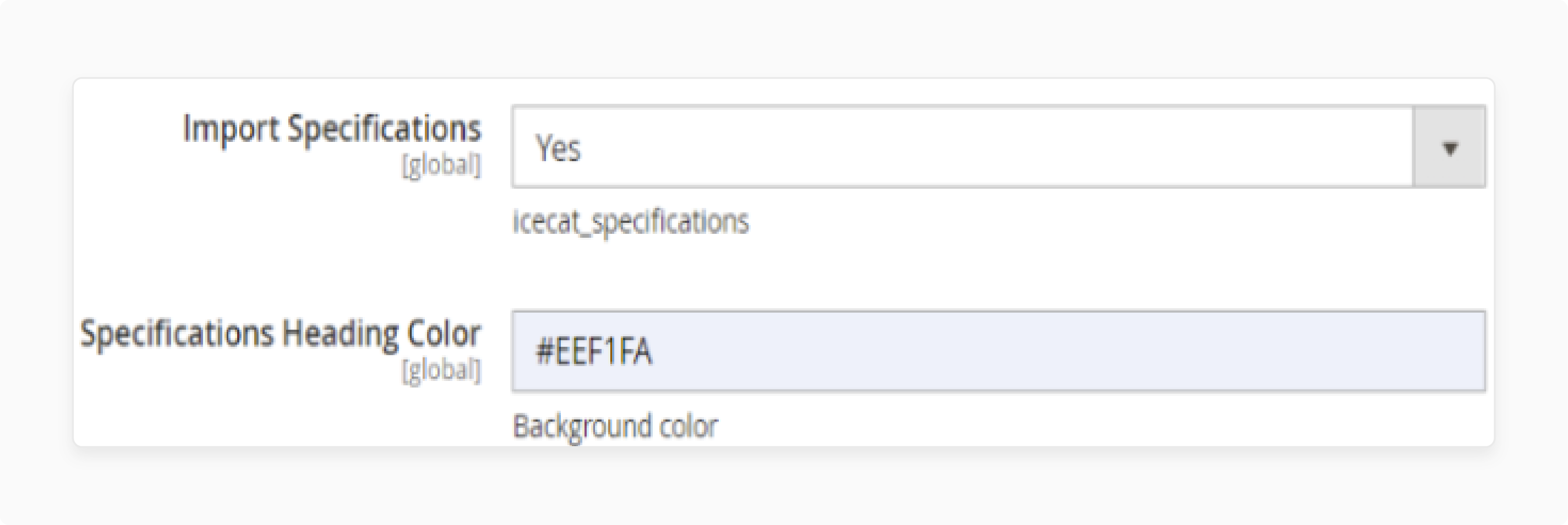 Importing specifications in Icecat Magento integration settings