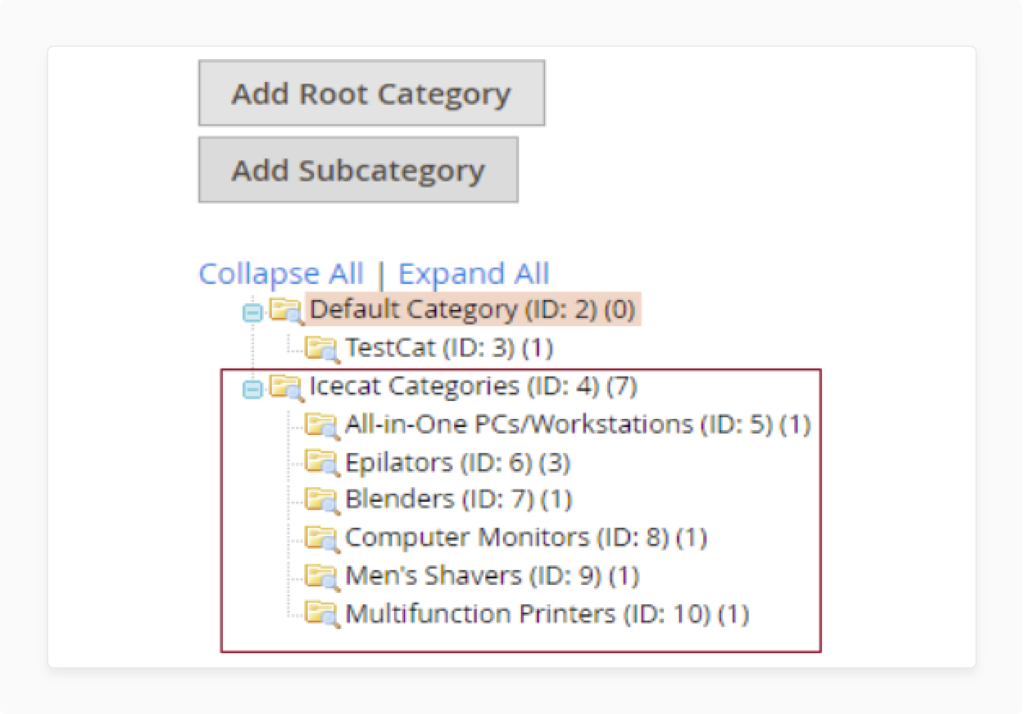 Icecat categories configuration in Magento integration