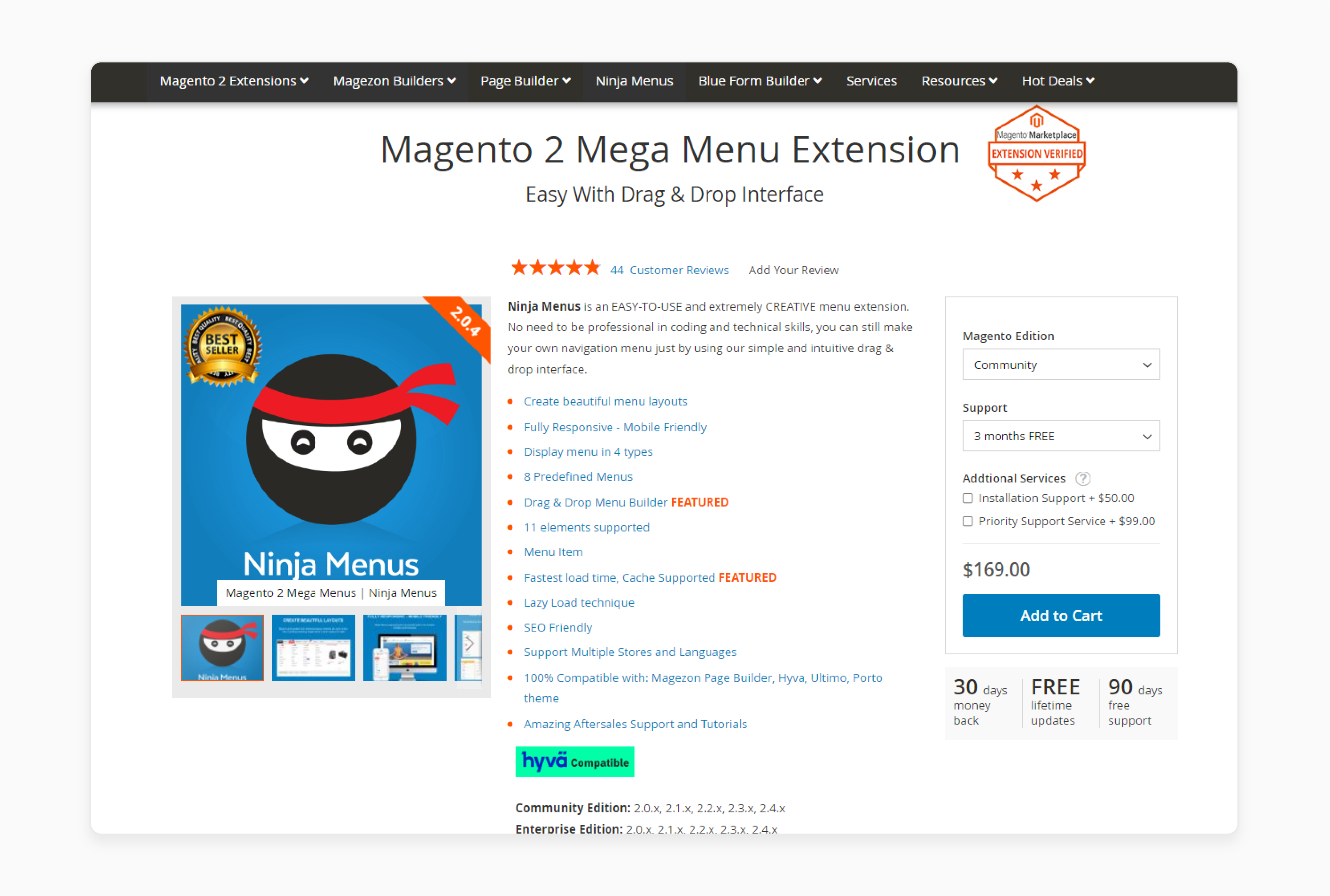 Ninja Magento 2 Mega Menu Extension by Magezon with drag-and-drop interface