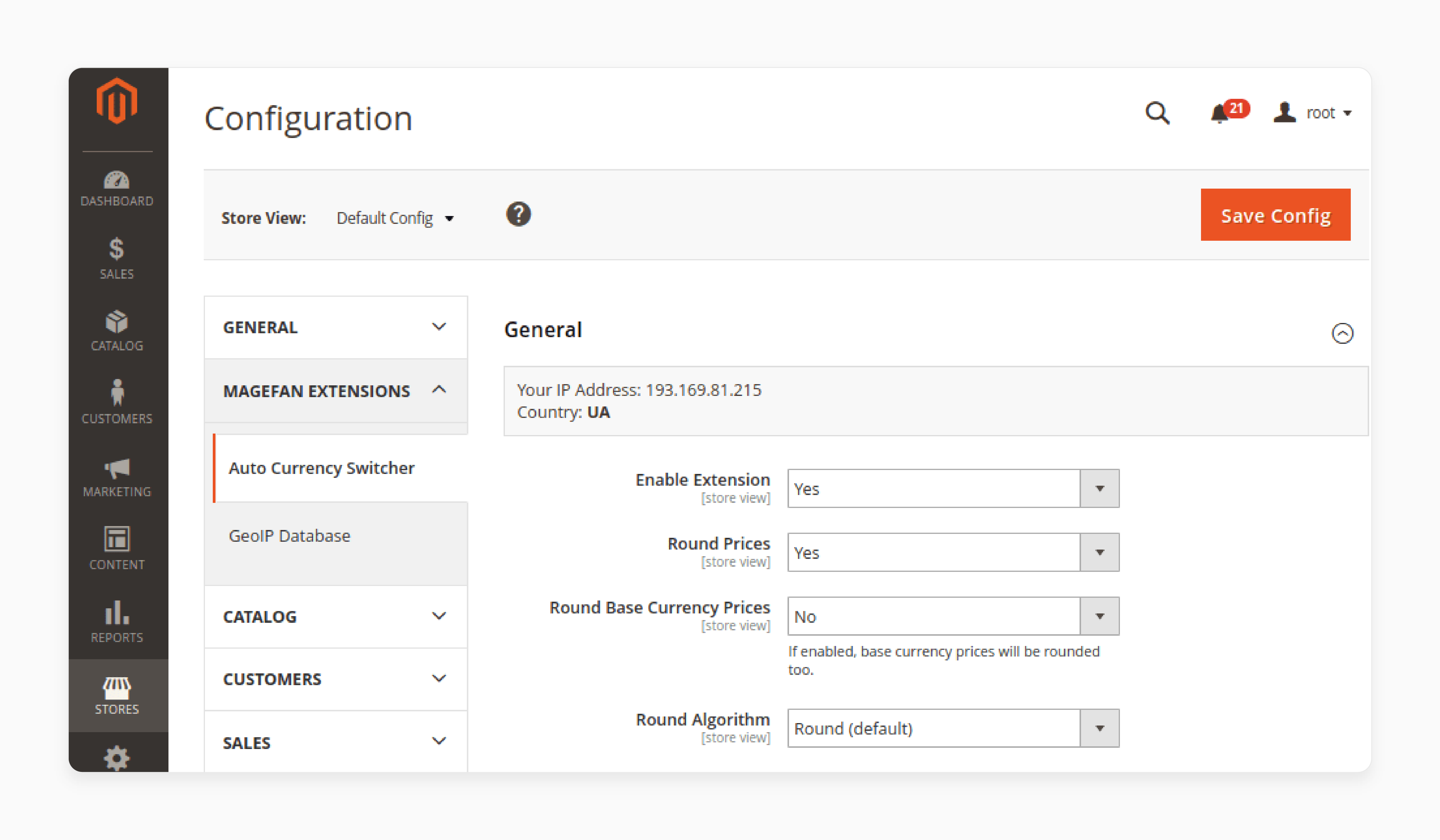 Enabling the Magento 2 Auto Currency Switcher extension in the admin panel