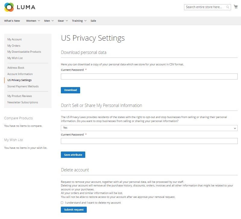 Frontend Configuration in Magento US privacy laws extension