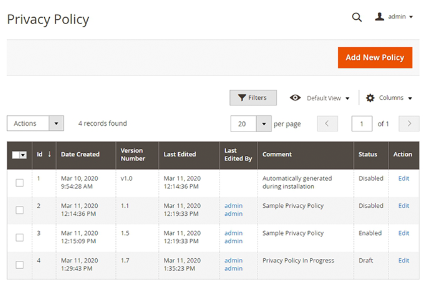 Configure privacy policy editor settings in Magento US privacy laws extension