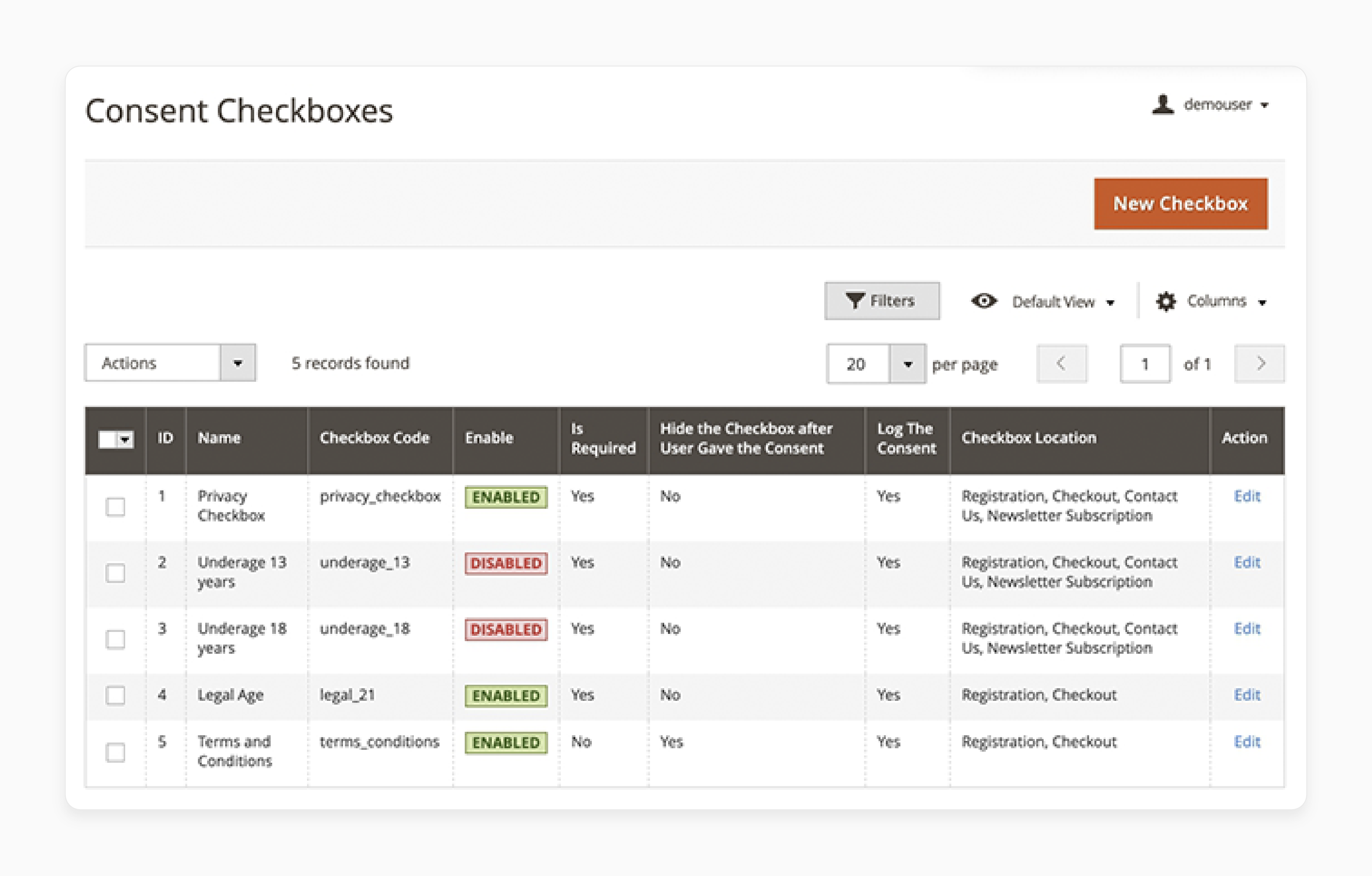 Configure consent checkboxes in Magento US privacy laws extension