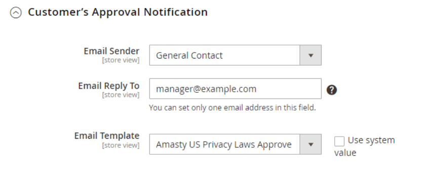 Configure customer's approval notification in Magento US privacy laws extension