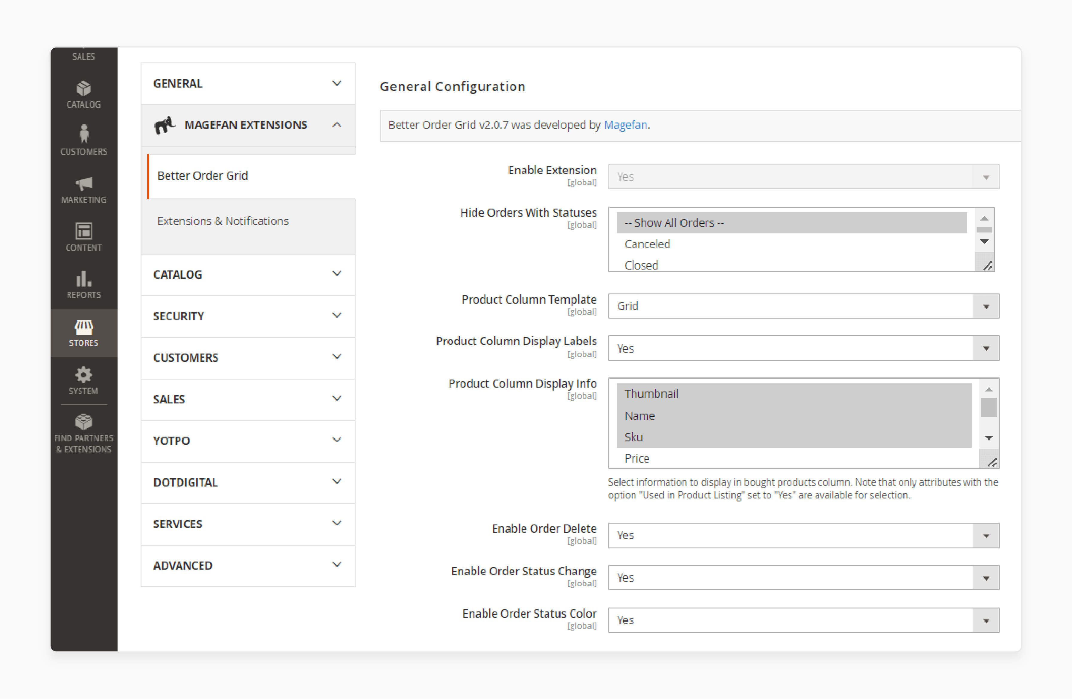 Configuring general settings in magento 2 order grid extension