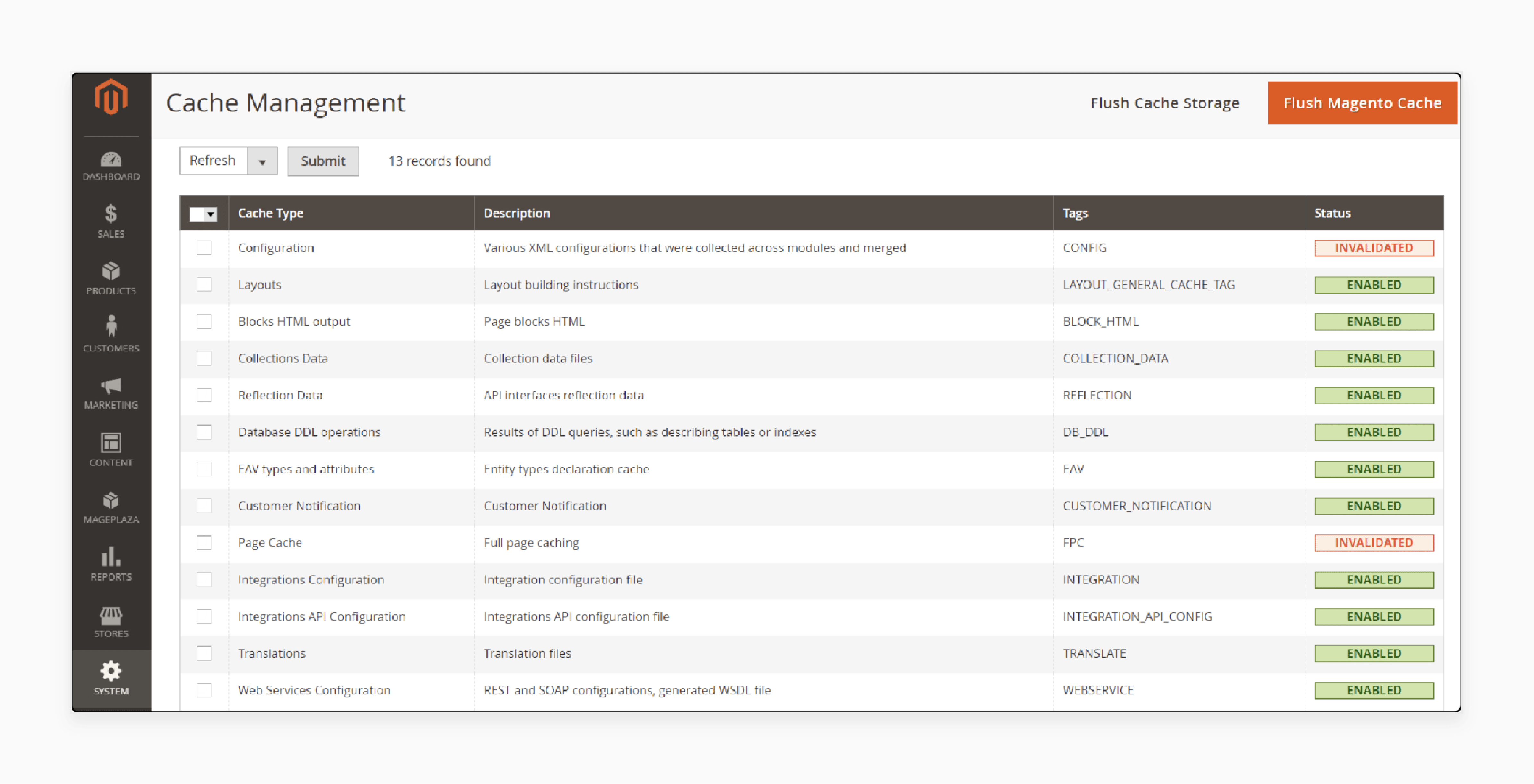 Flushing Magento cache after sorting configuration