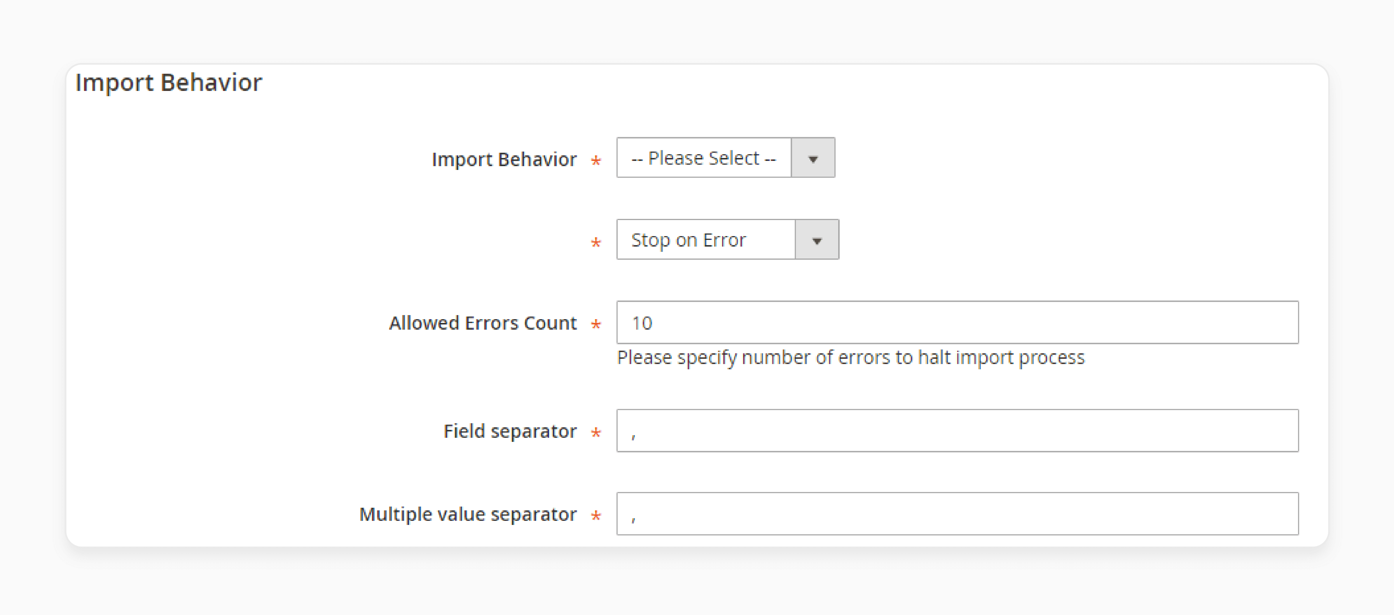 Magento 2 Data Import Tool for Configuring Import Behavior