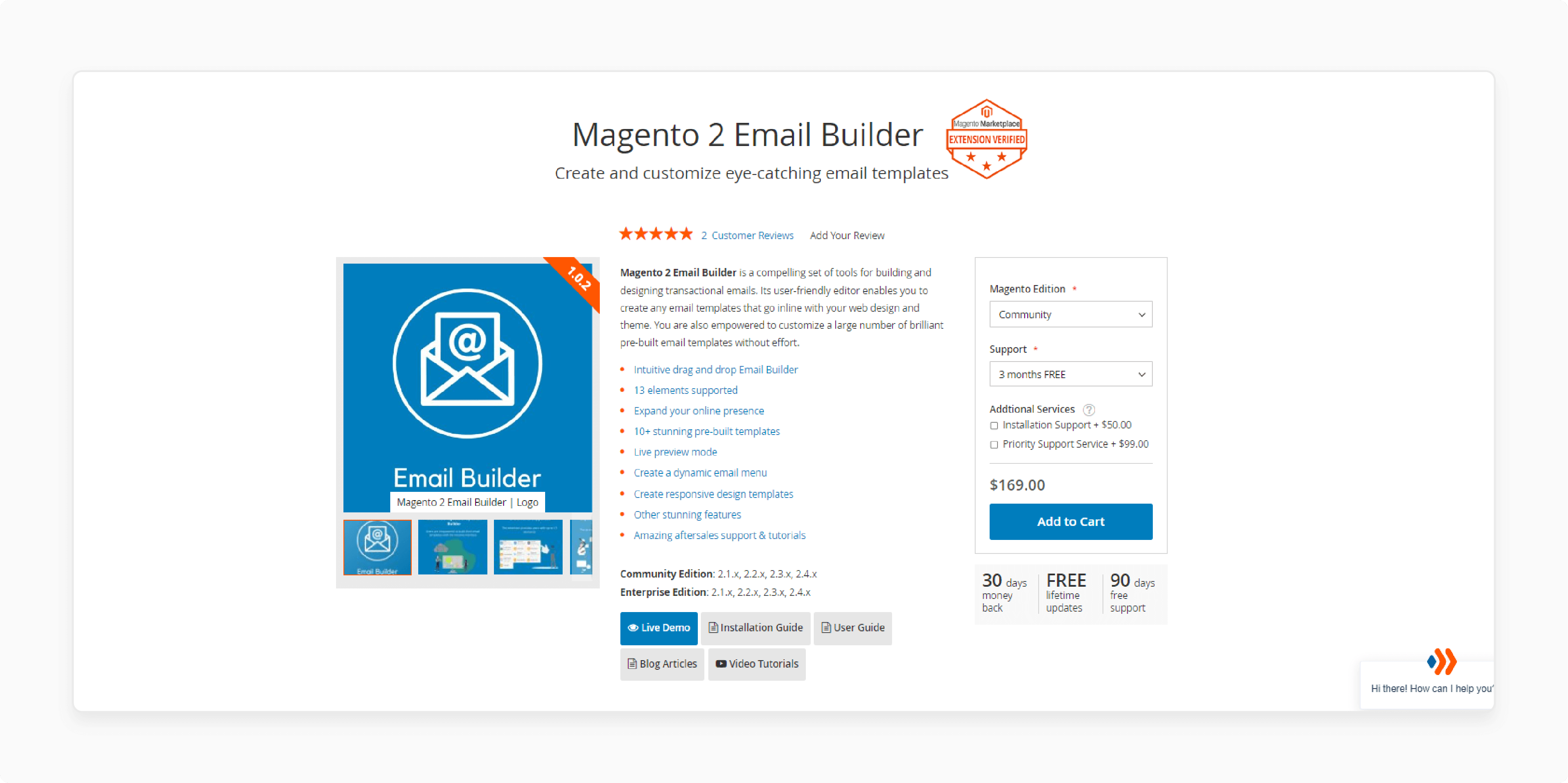 Magento 2 Email Builder Extension by Magezon featuring drag-and-drop editor and pre-built templates