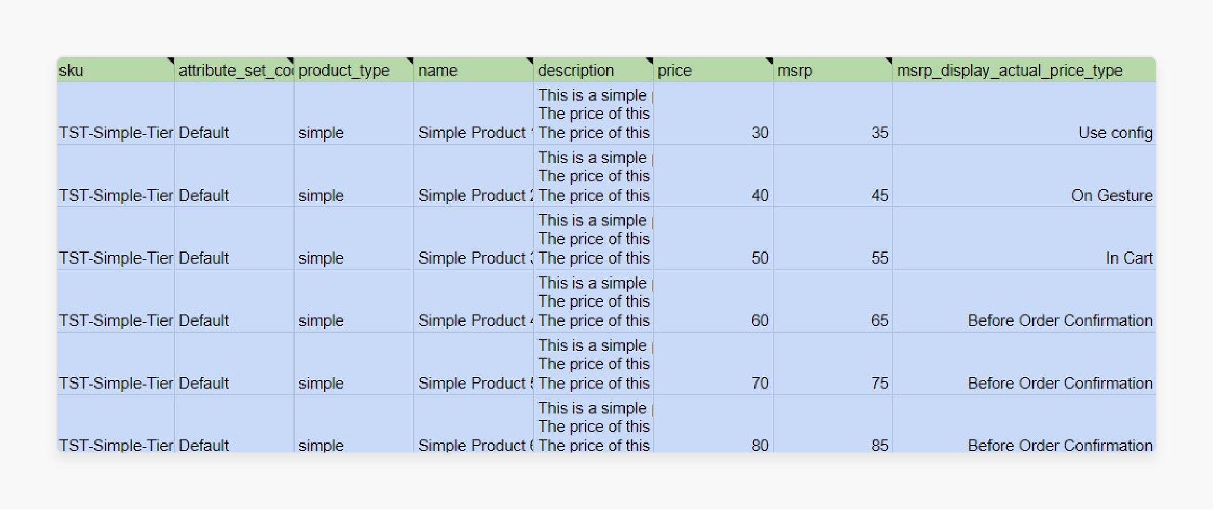 MAP product edit import table for Magento 2