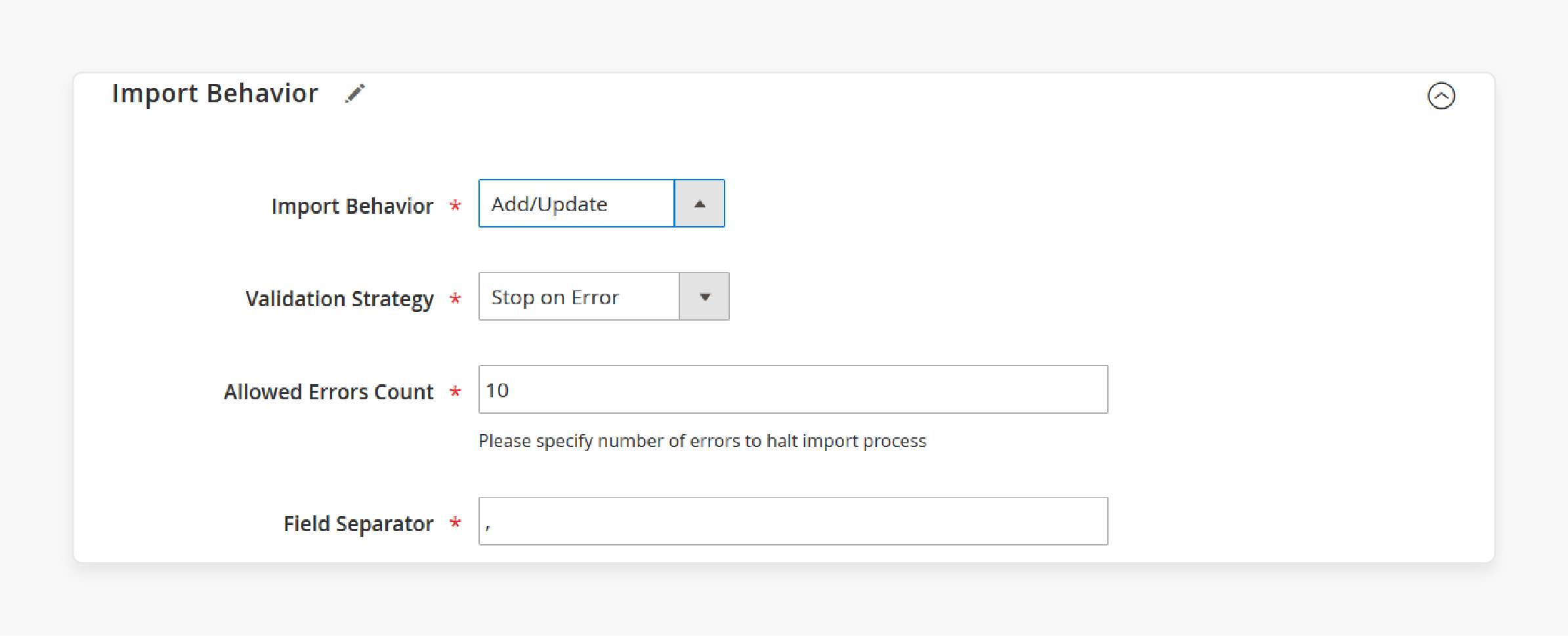 Setting up import behavior for advanced pricing in Magento 2