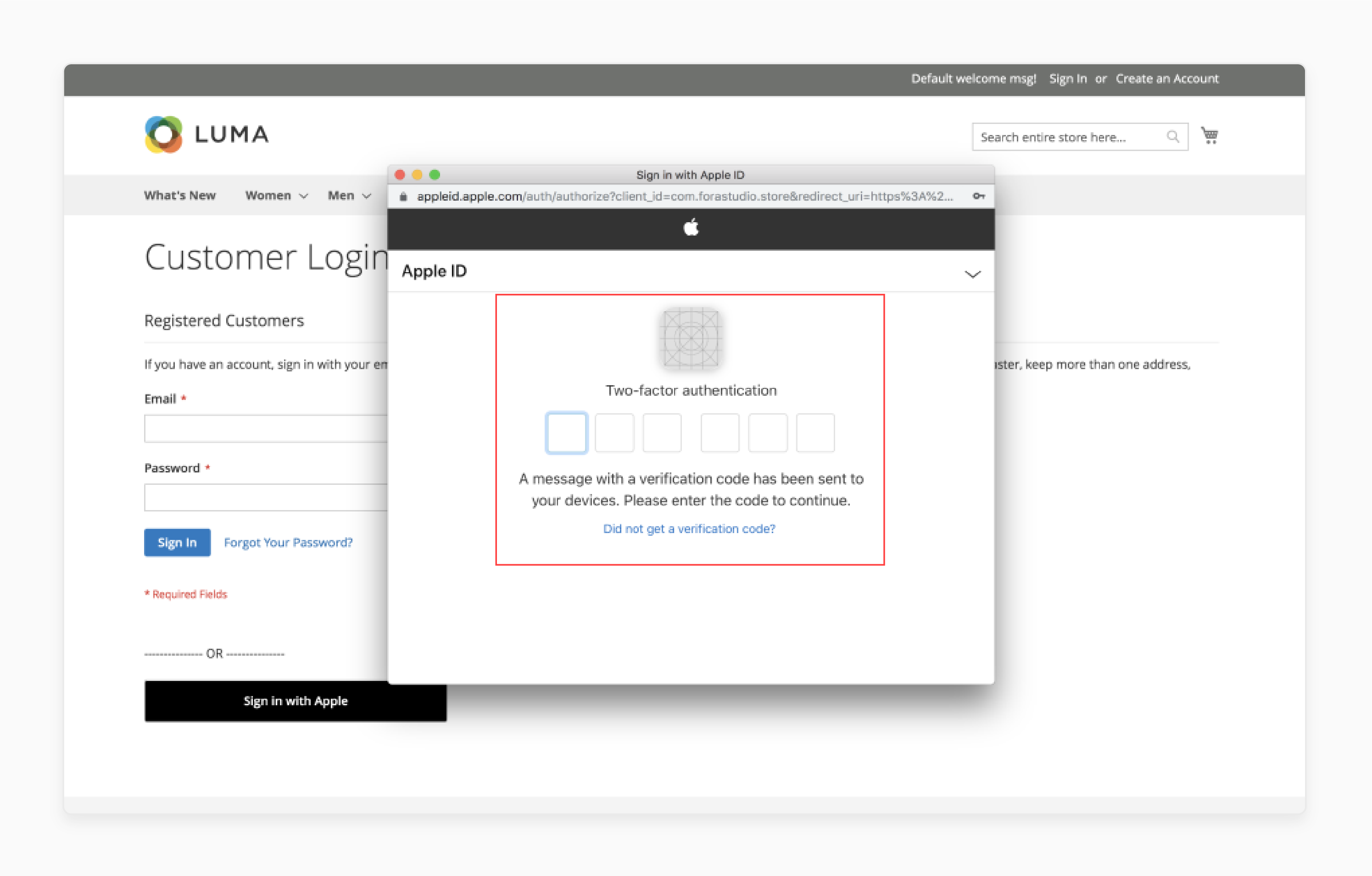 Two-factor authentication console for Magento 2 Apple login