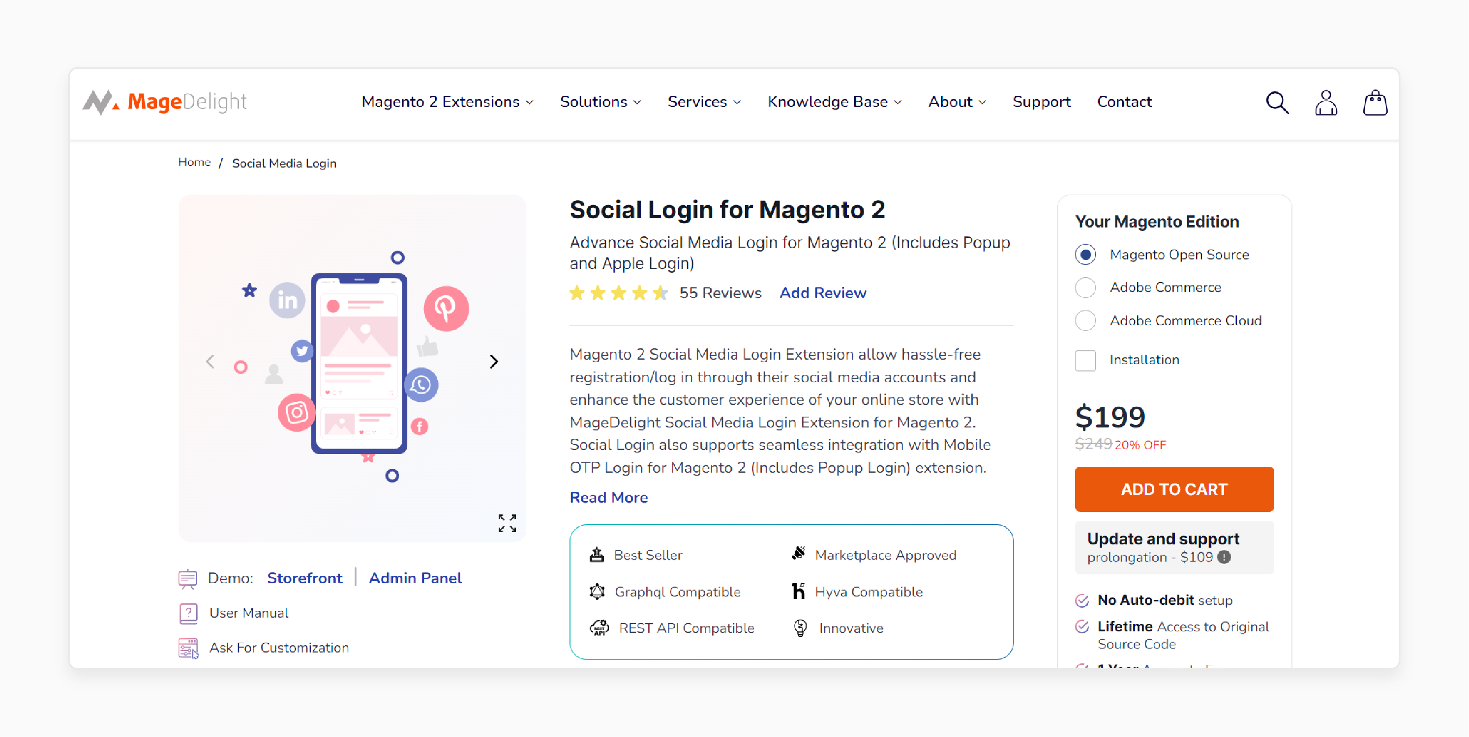 MageDelight social login extension featuring Apple login for Magento 2 with advanced social media integration