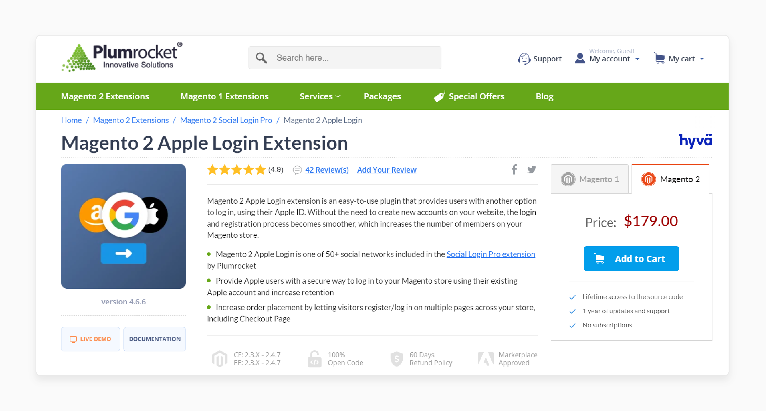 Plumrocket Magento 2 Apple login extension with easy integration and multiple social login options