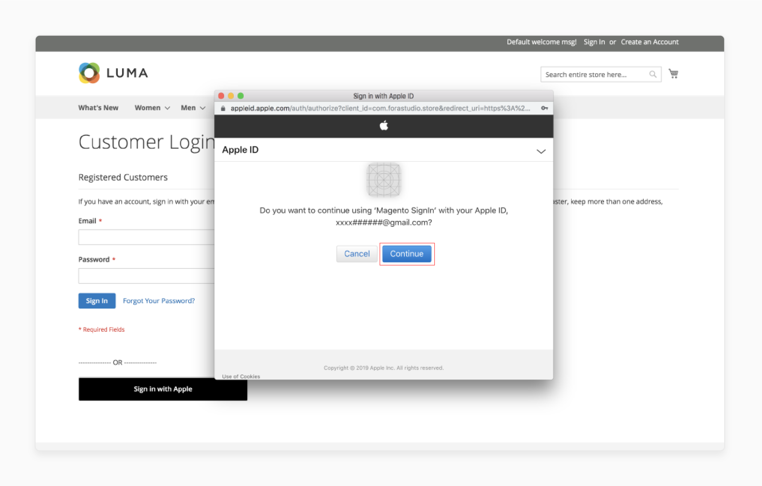 Allow consent to share profile information for Magento 2 Apple login