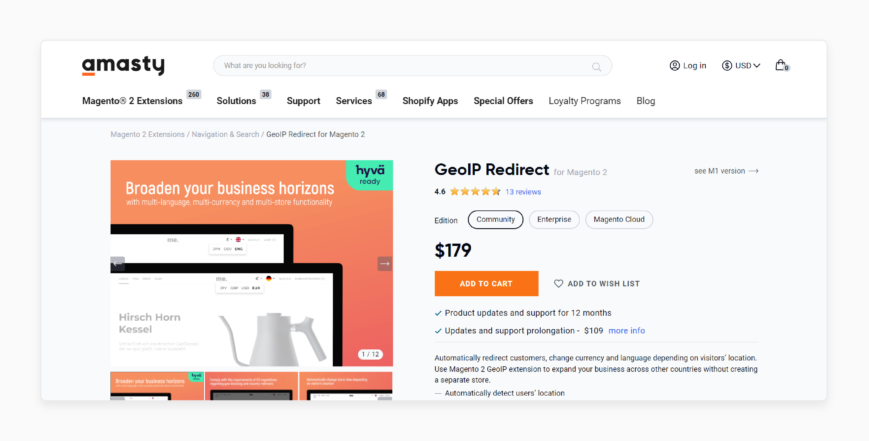 GeoIP Redirect by Amasty for Magento translation