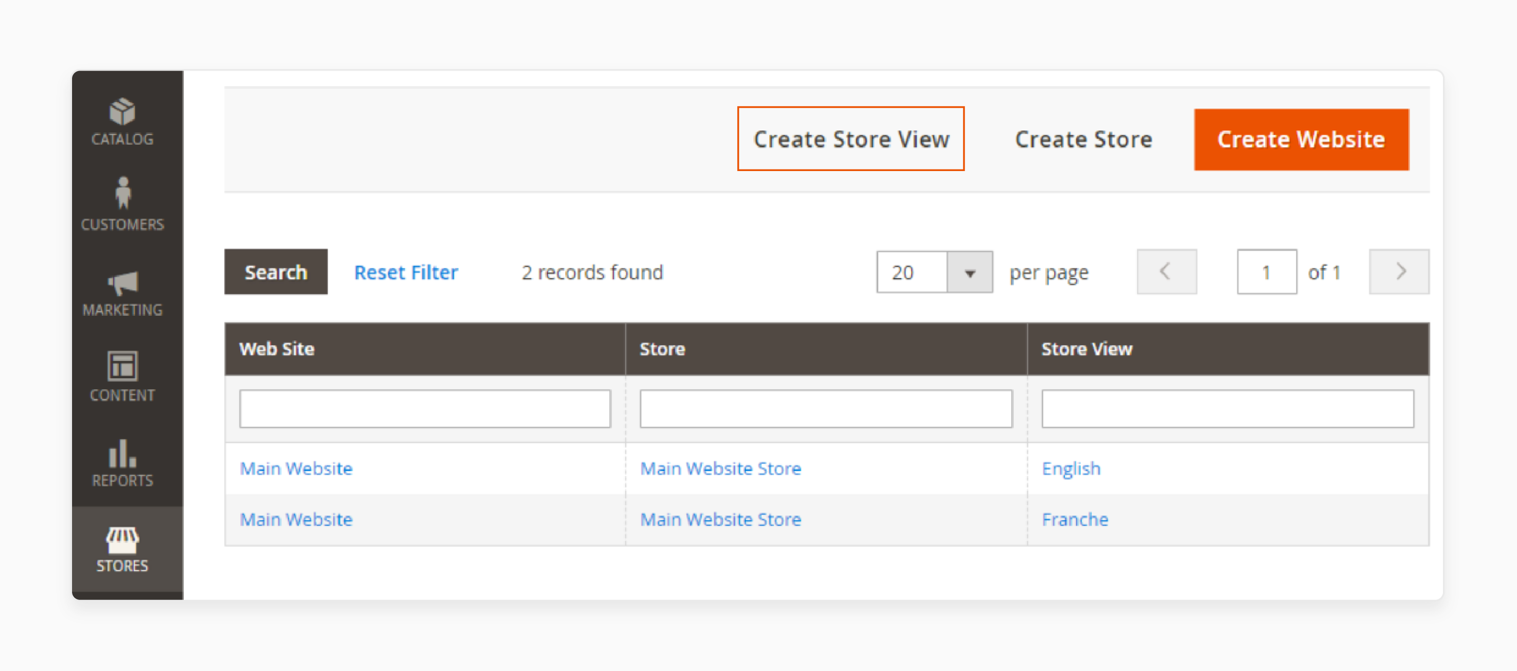 New store view creation in Magento admin panel