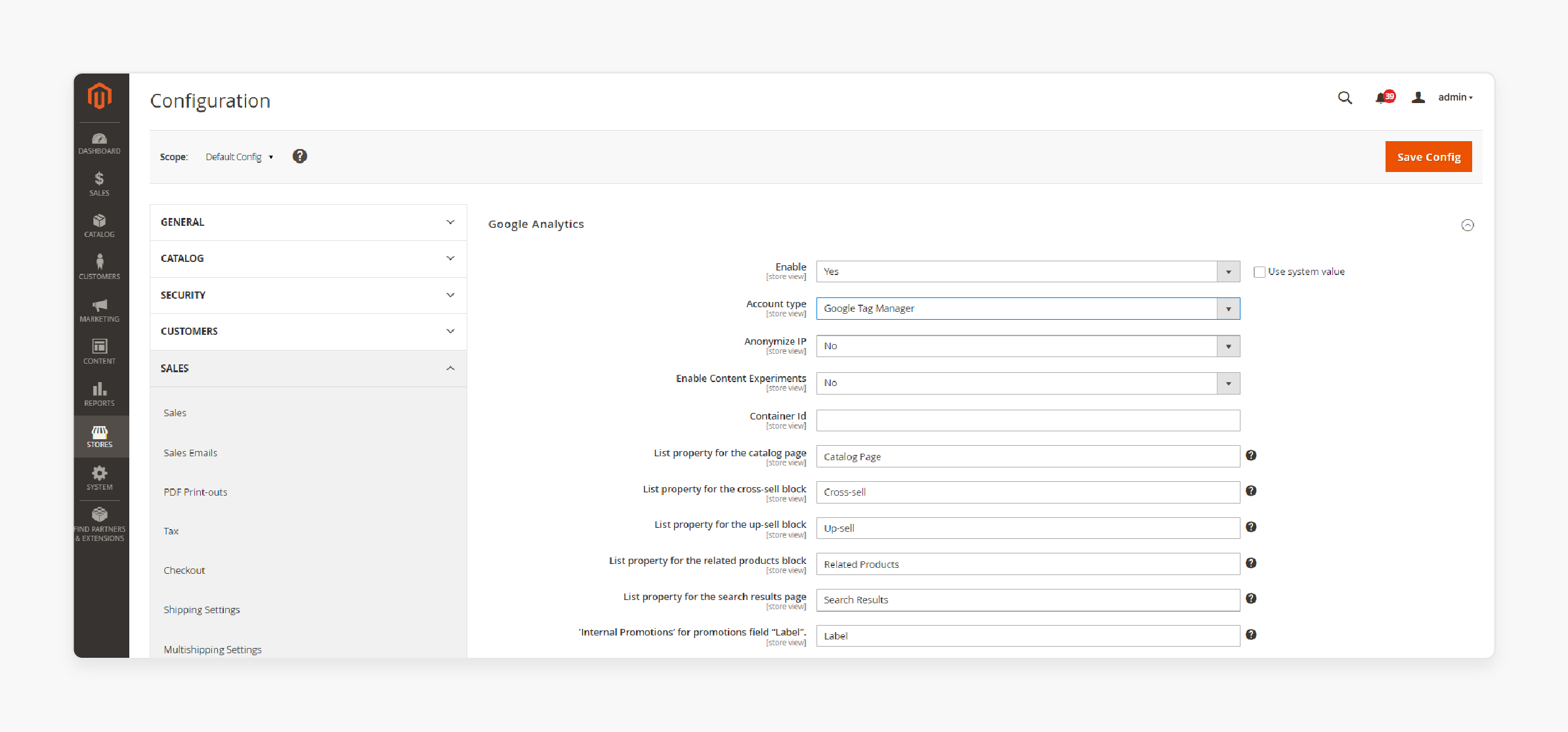 Configuring Google Analytics settings in Magento store for GTM integration