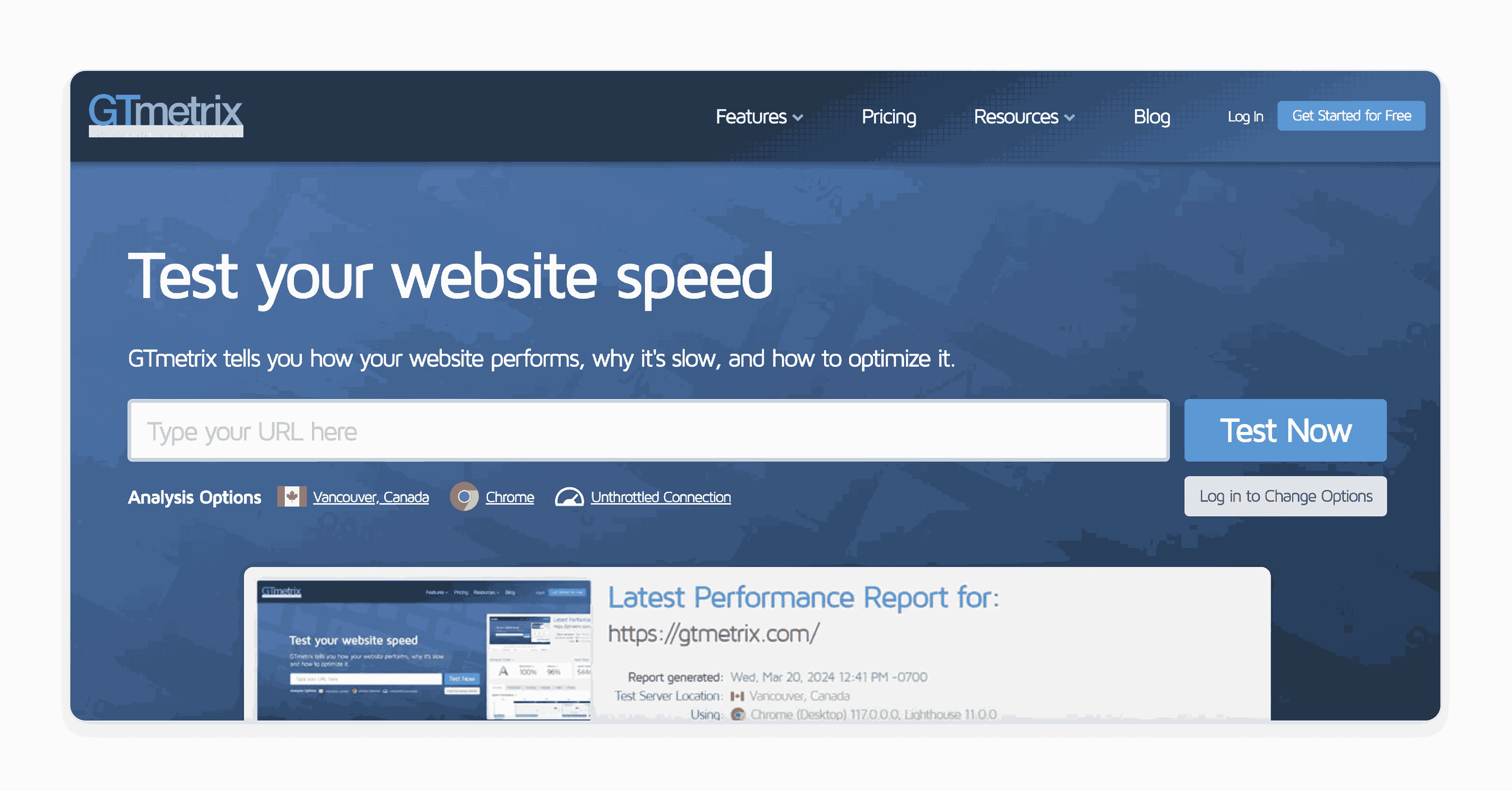 GTmetrix performance report showing Magento 2 speed test results and recommendations