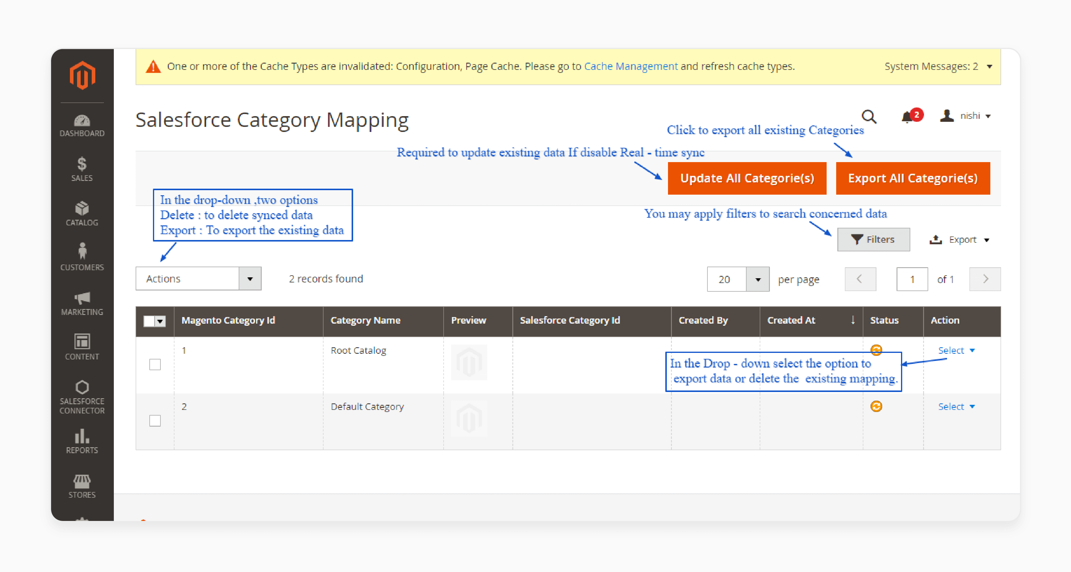 sync categories via Salesforce category mapping