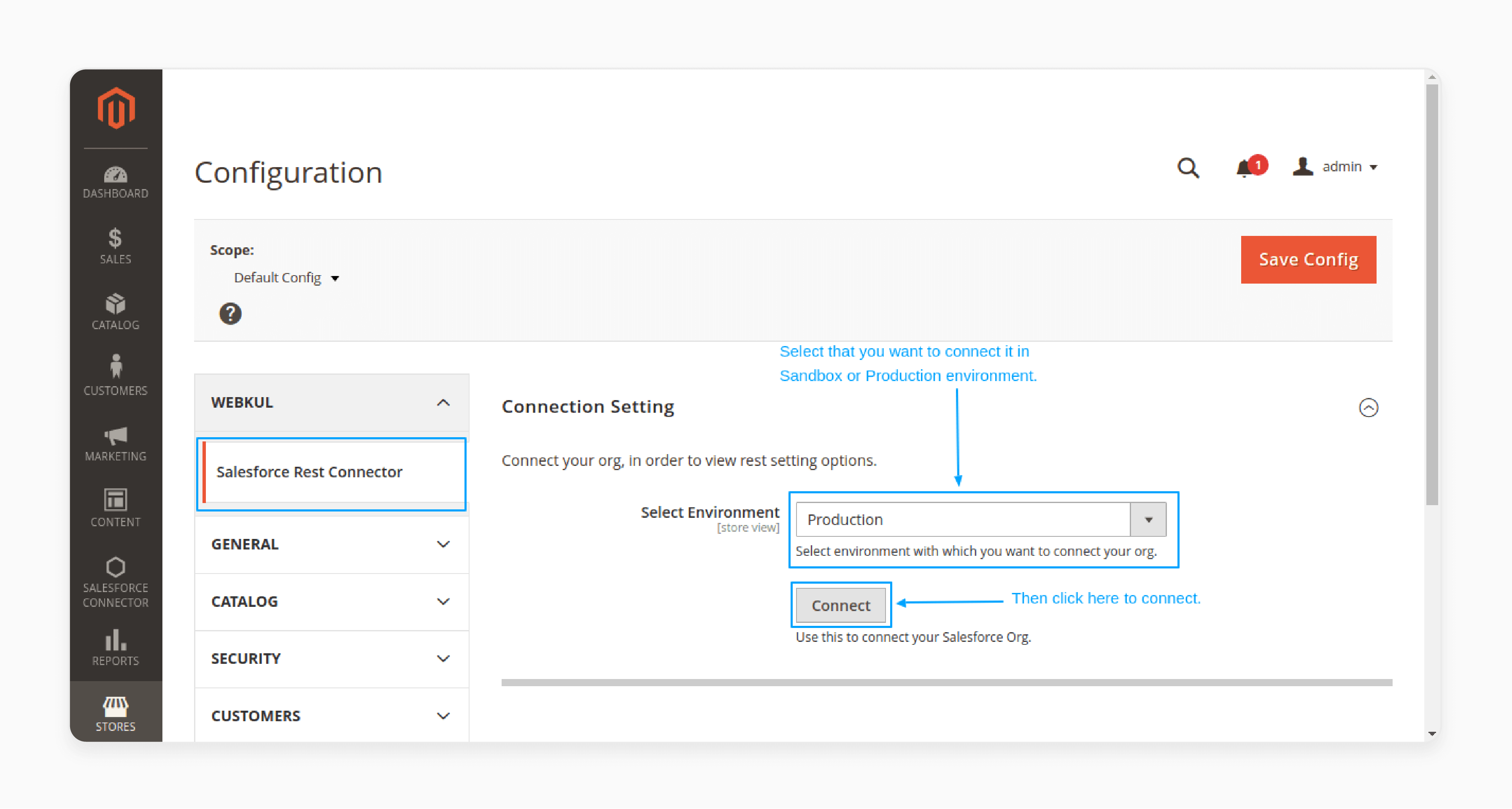 CRM connector configuration settings select environment to connect