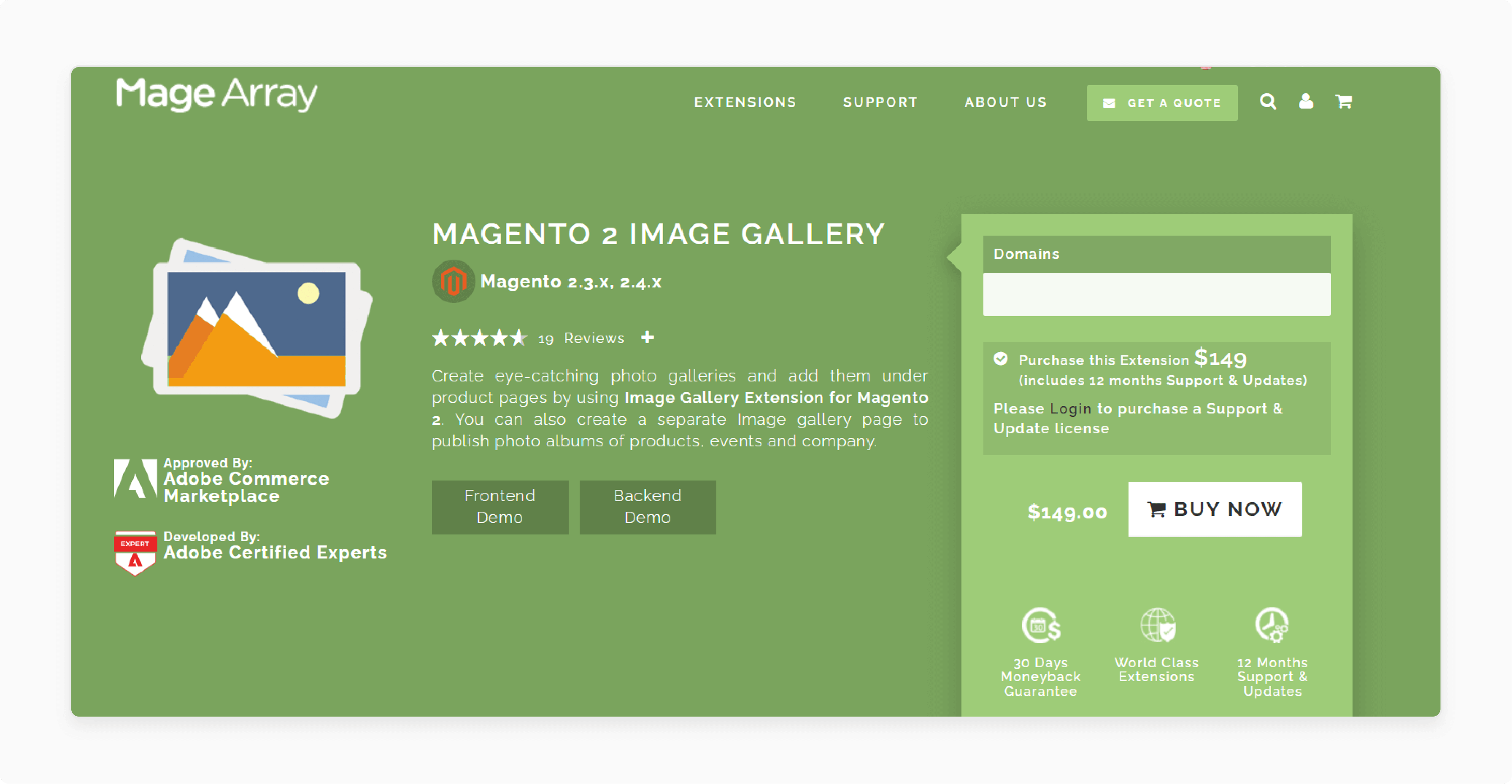 Photo gallery extension by MageArray for Magento 2 with demo and pricing