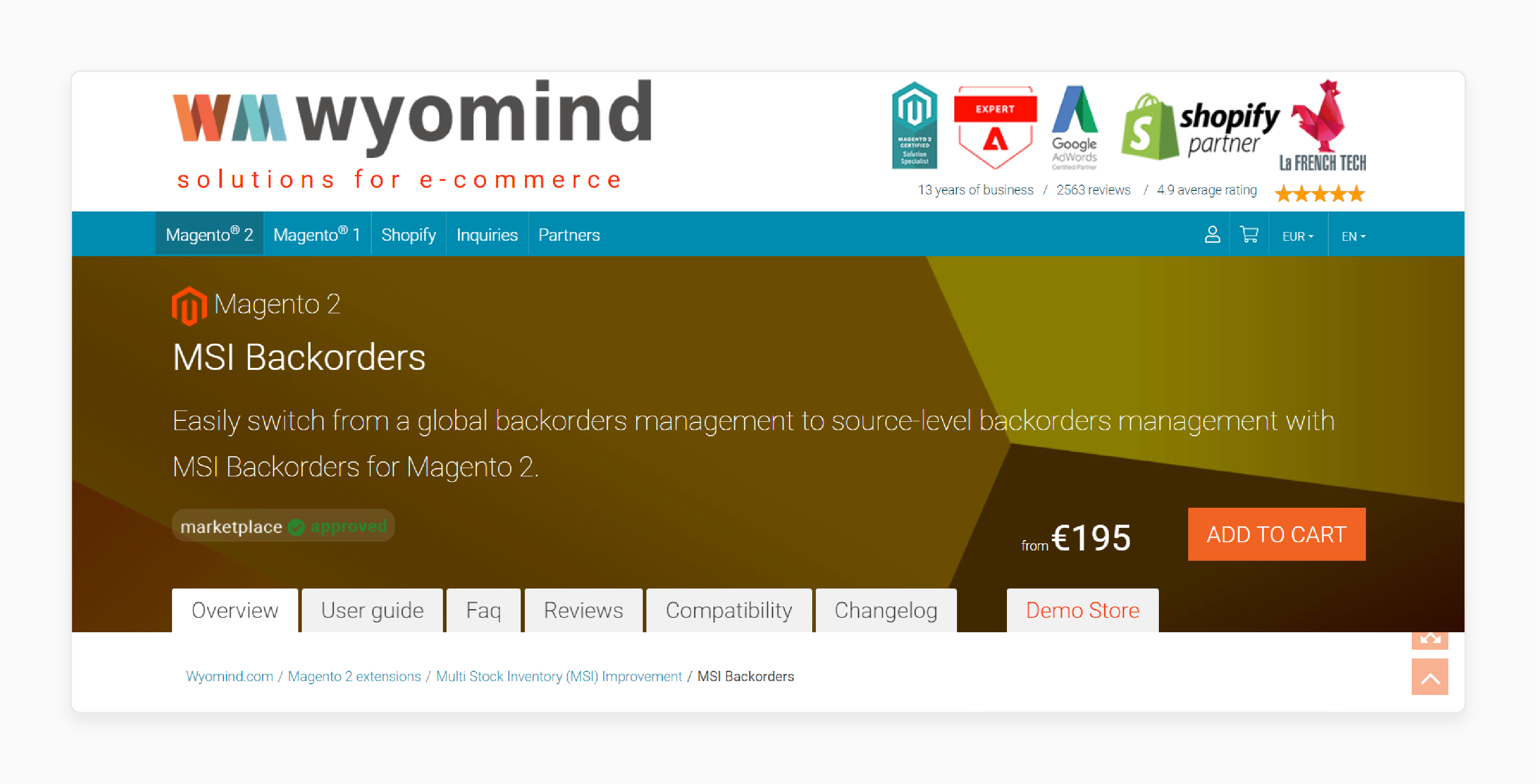 MSI backorders extension by Wyomind for managing source-level backorders in Magento 2