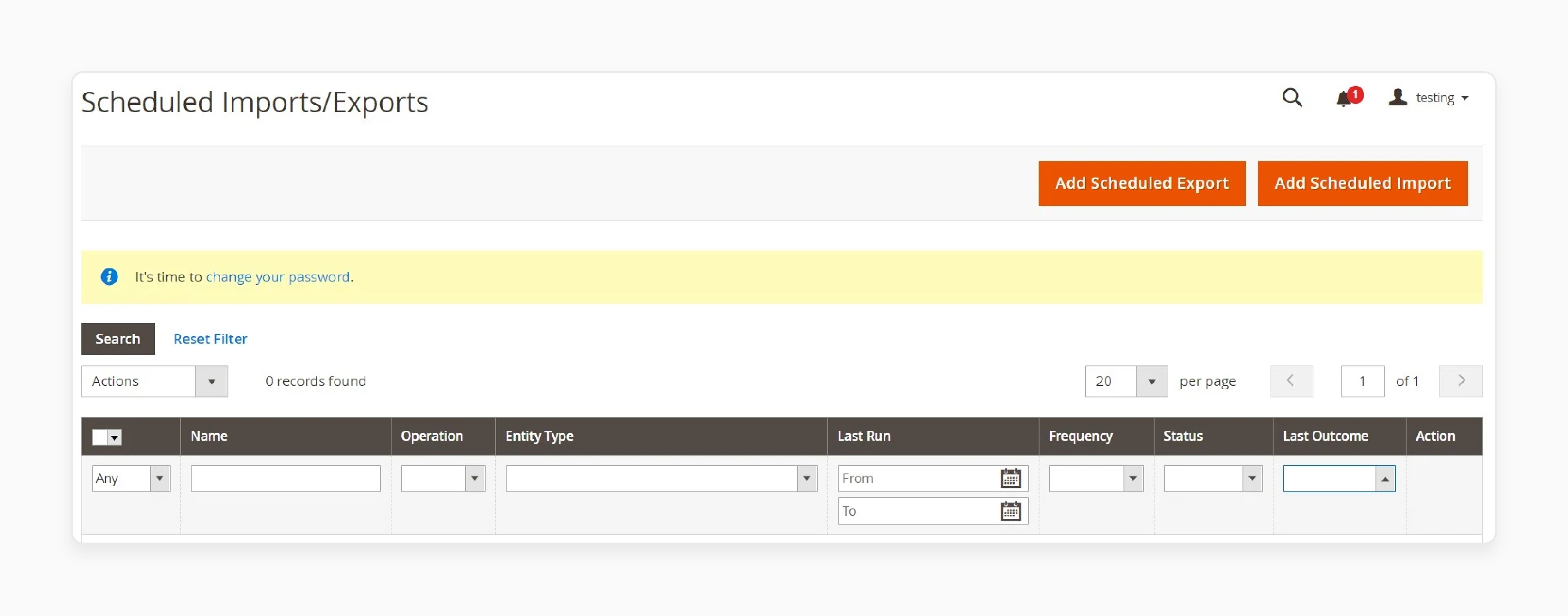 Navigate to your Magento 2 backend’s Scheduled Import/Export screen