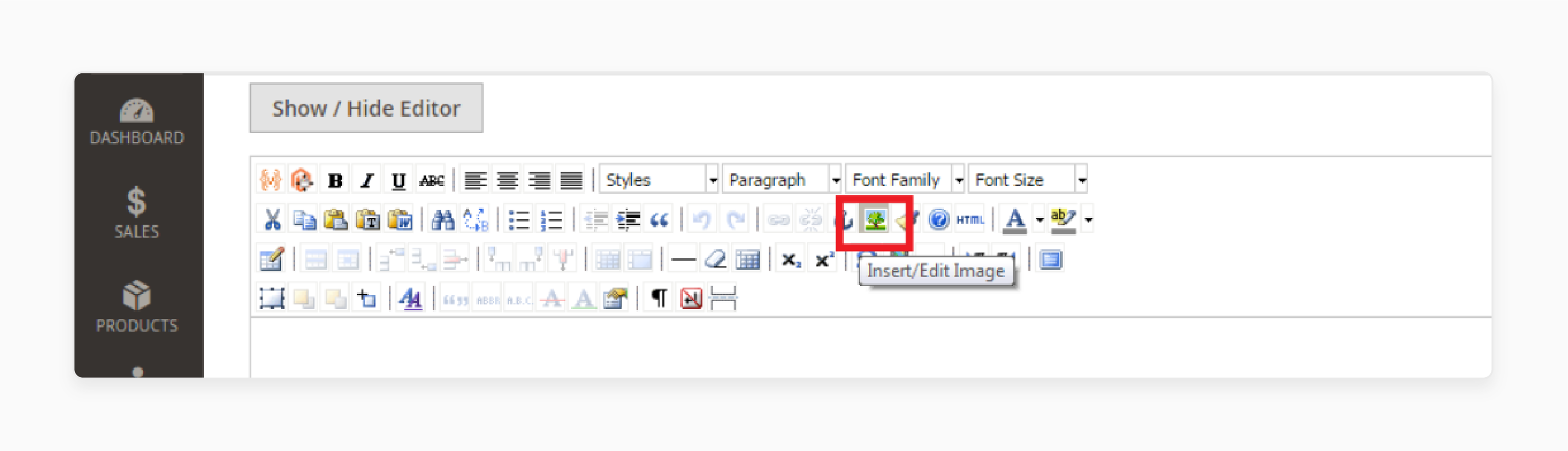 accessing the insert/edit image button in the Magento 2 editor