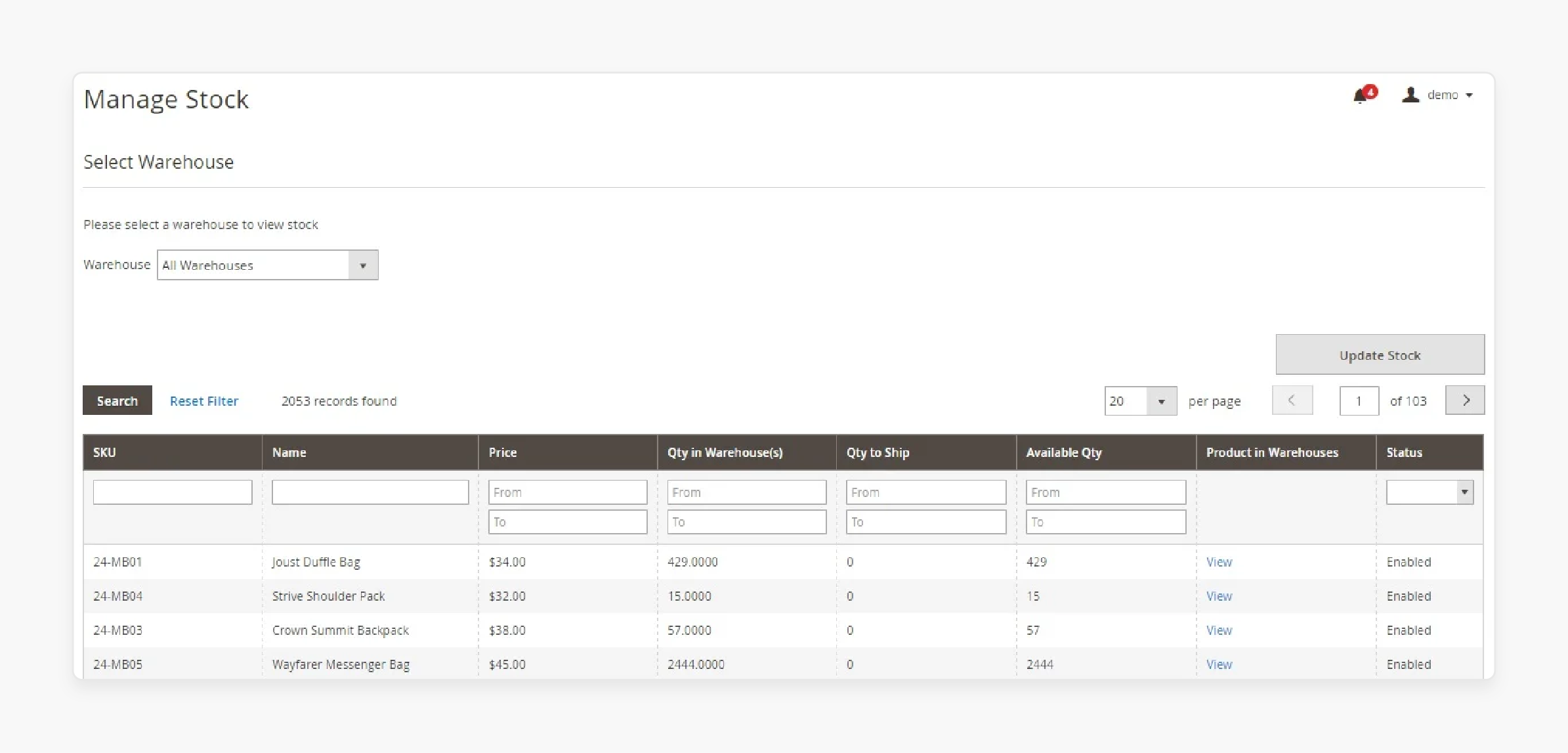 effective inventory management dashboard for Magento product data entry