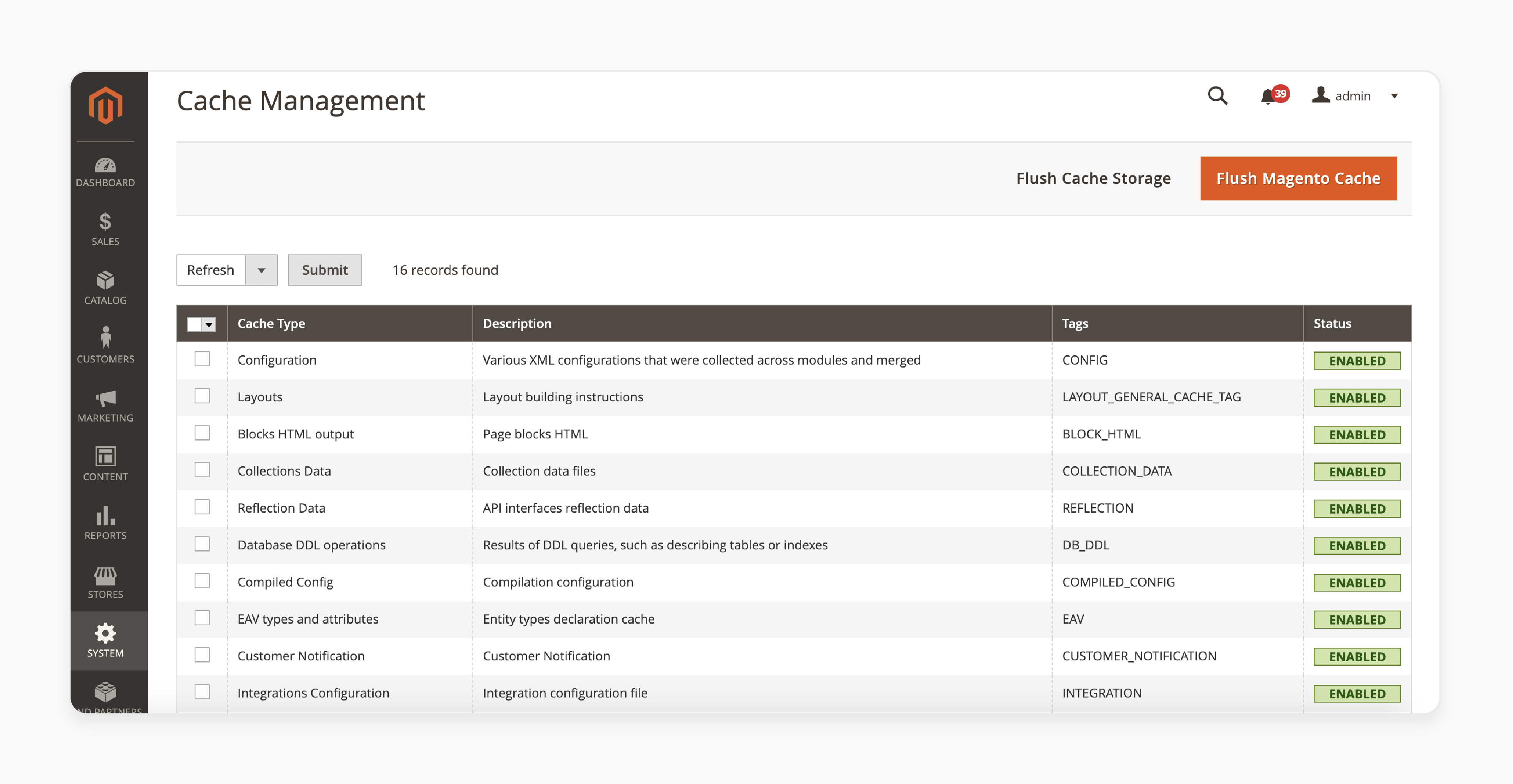 Enabling Magento Cache Management to enhance site performance