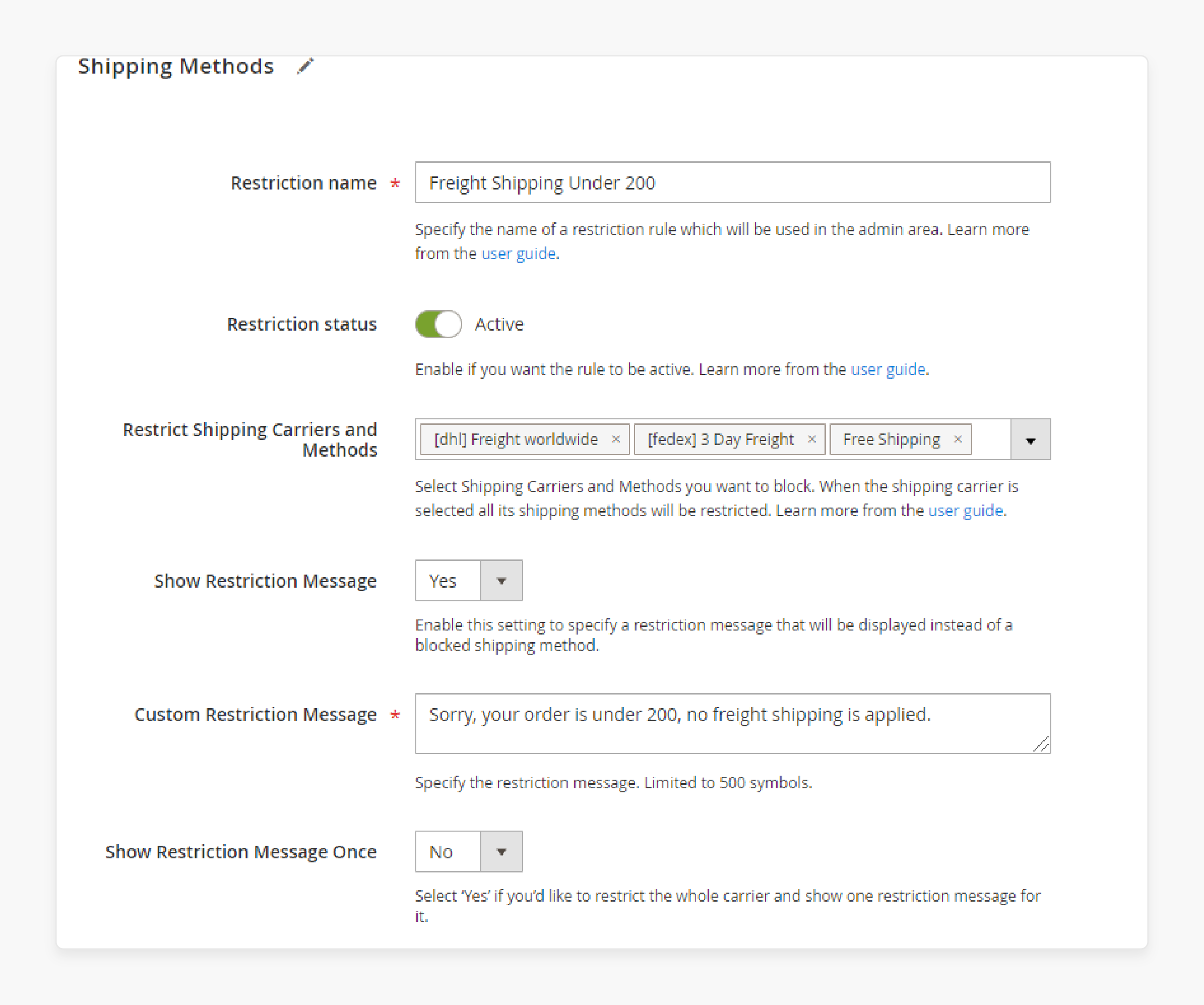 Setting up the Shipping Restrictions Extension