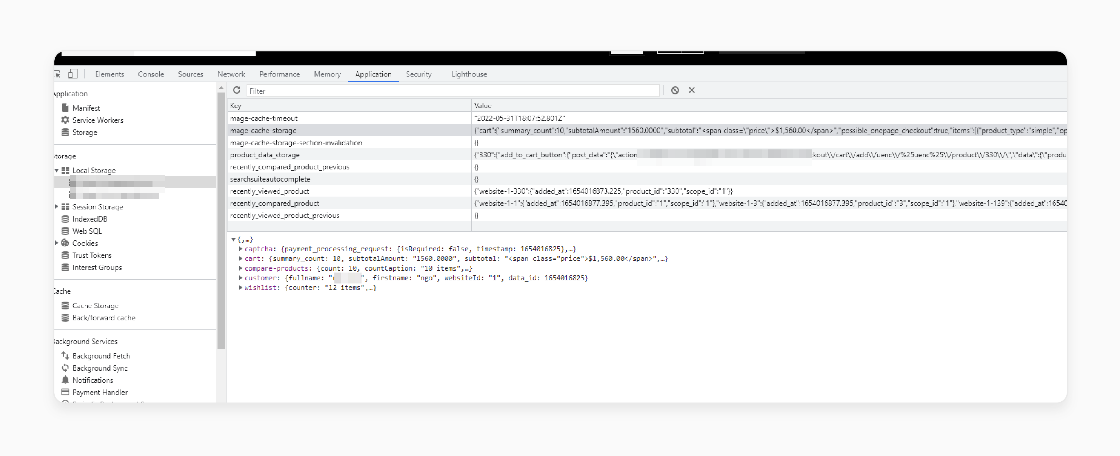 Retrieving storage data in Magento 2 with JavaScript and JQuery.