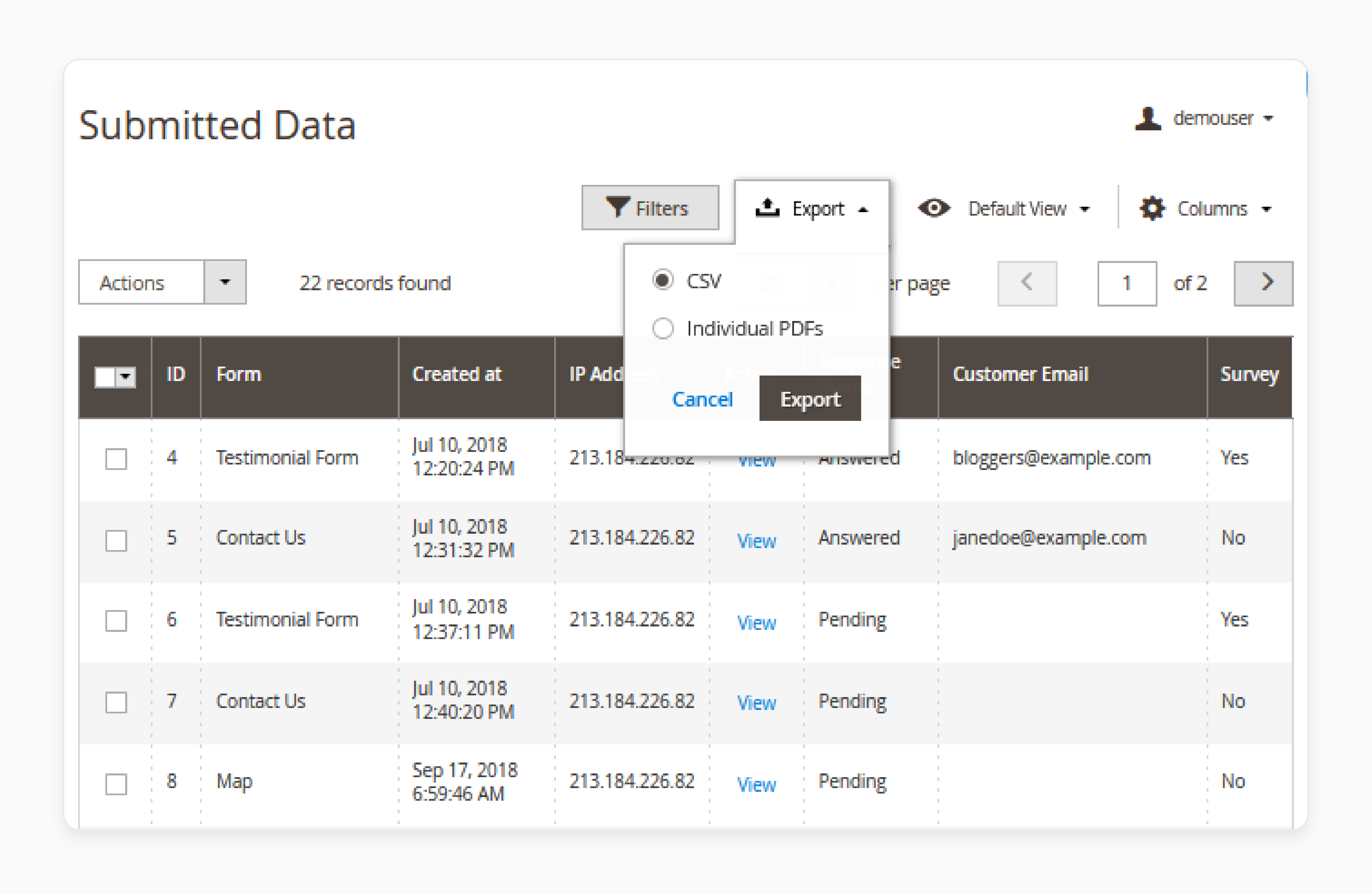 View and edit all custom forms in the Magento 2 Custom Contact Forms Extension