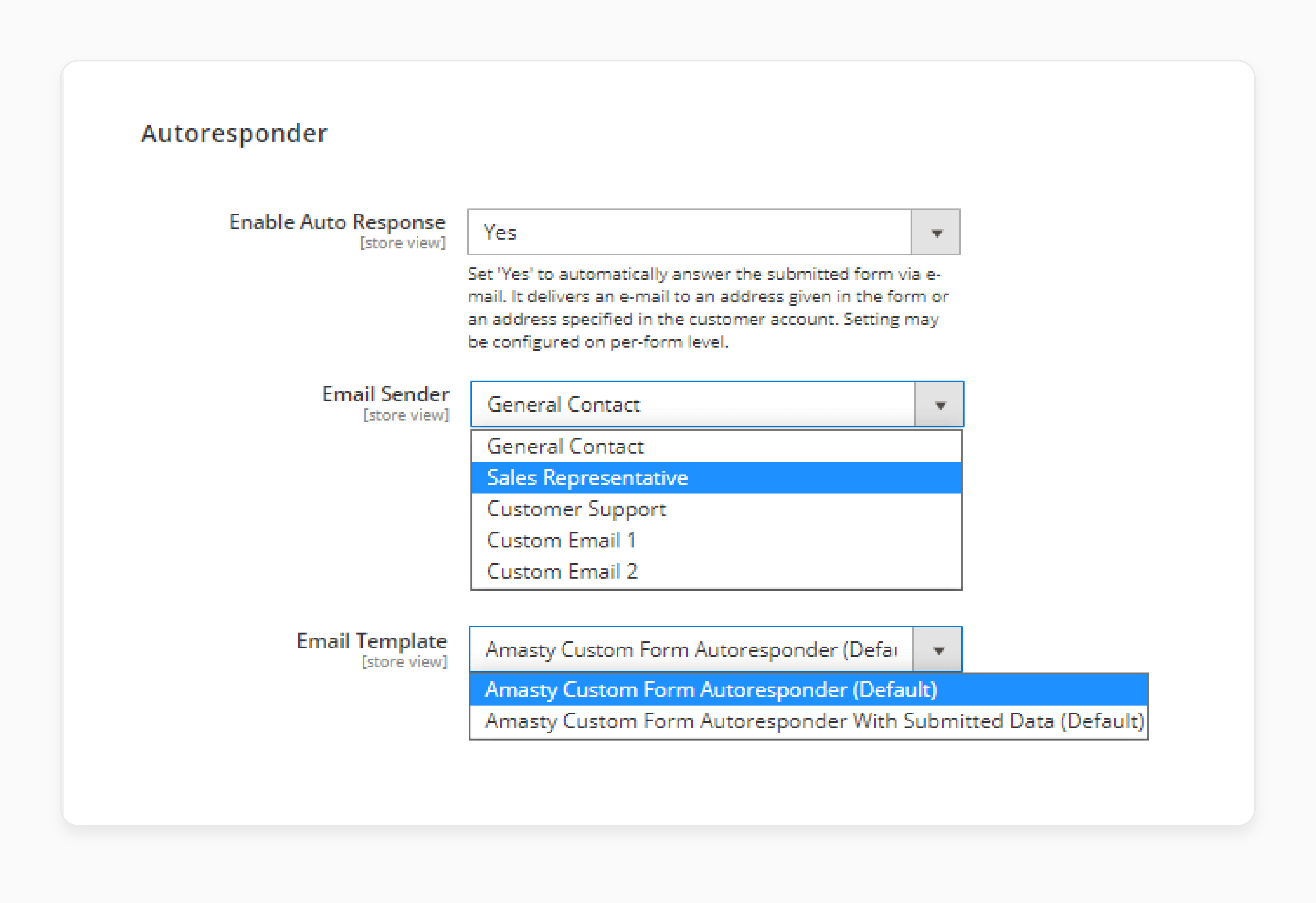 Enabling autoresponder of Magento 2 Custom Contact Forms Extension