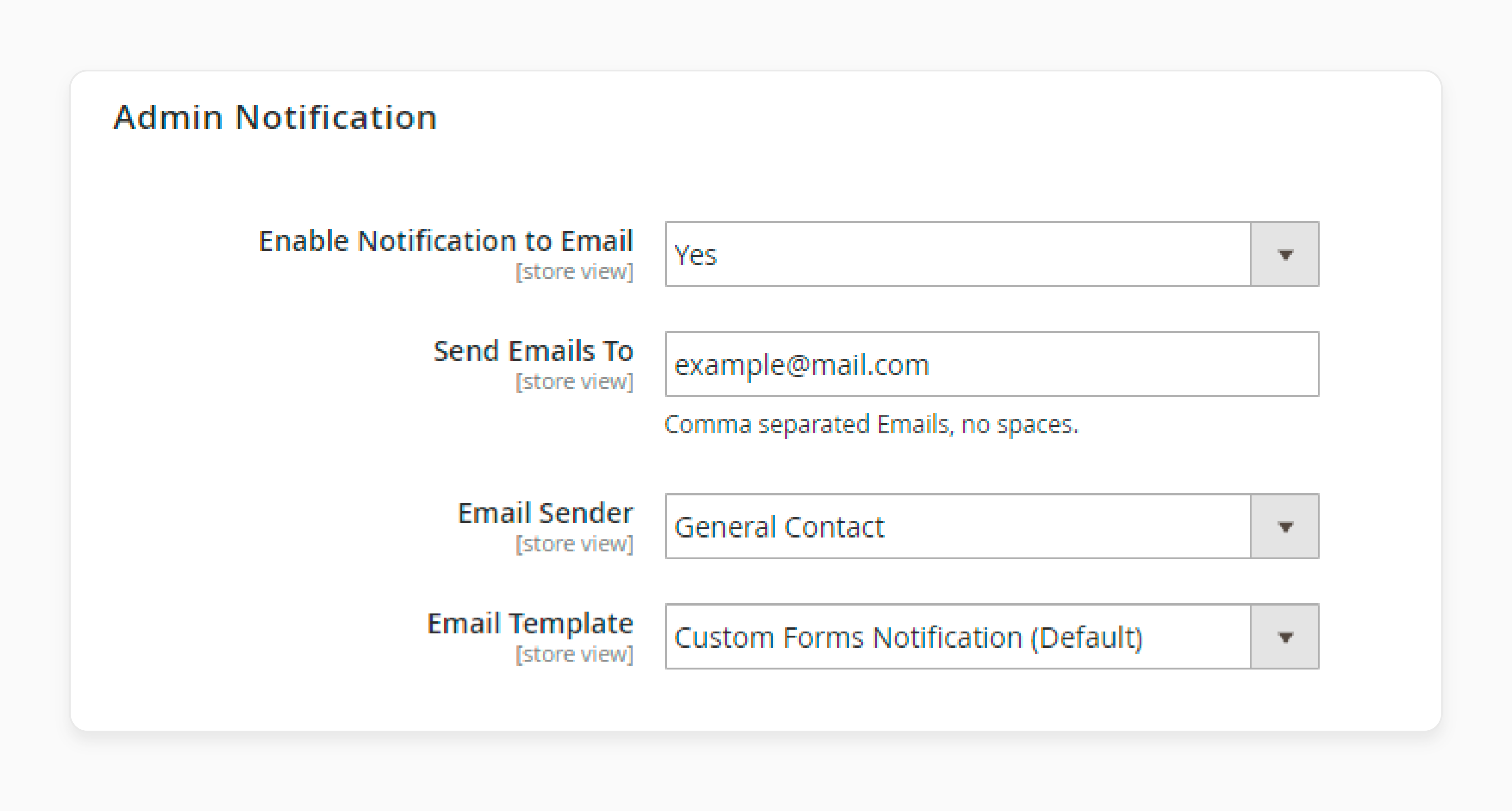 Modify the general settings of Magento 2 Custom Contact Forms Extension