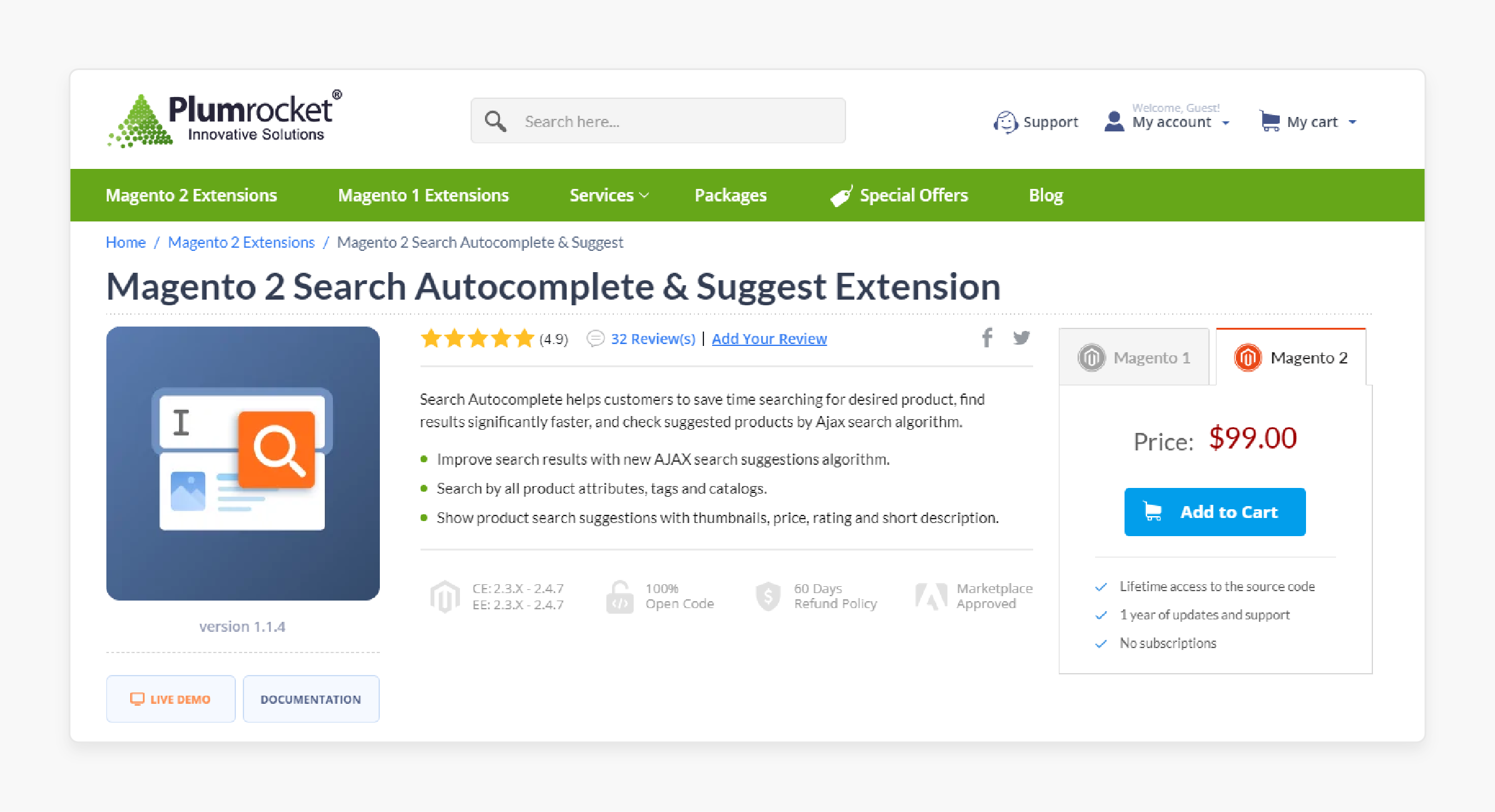 Plumrocket Magento 2 Search Autocomplete