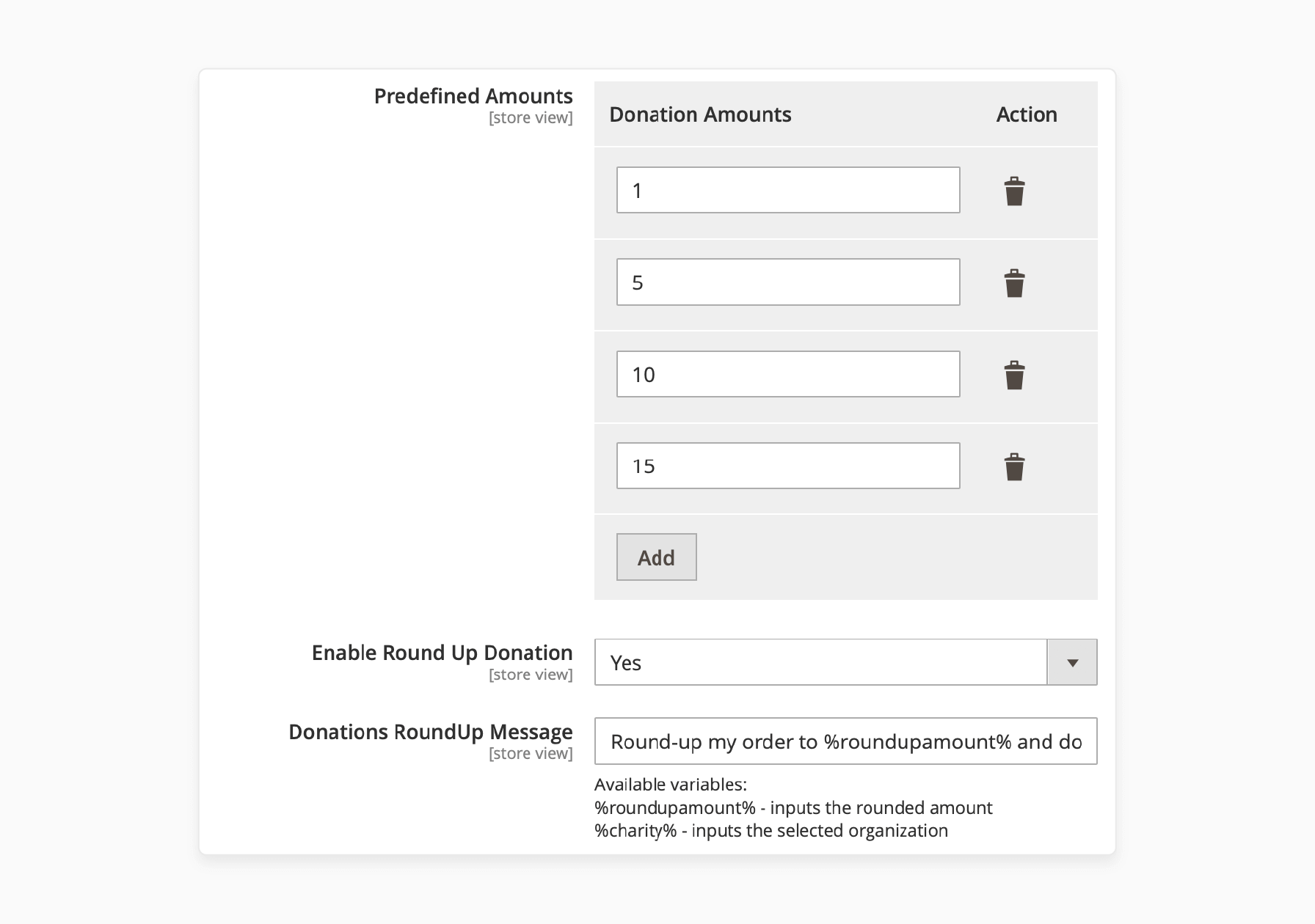 Enter the predefined amounts in Magento 2 donation extension