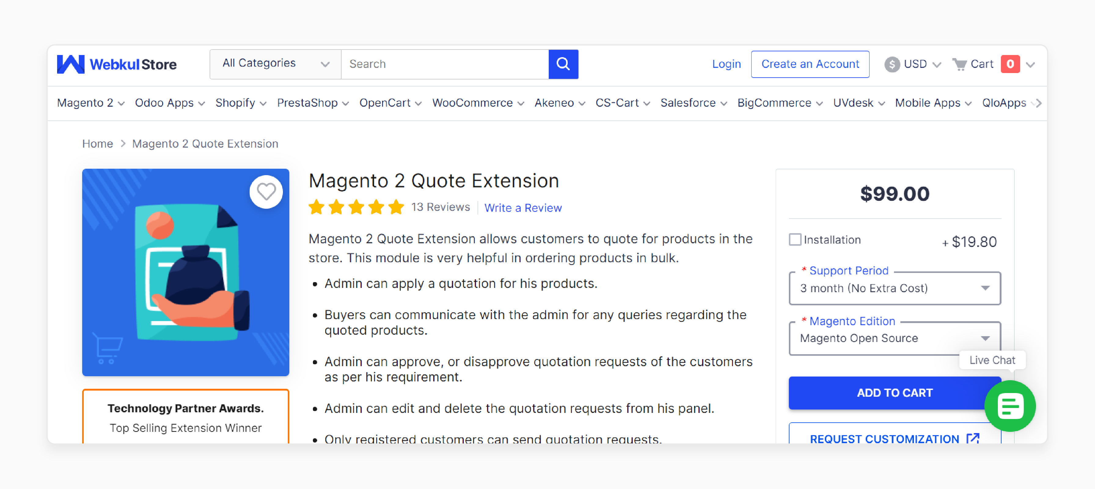 Webkul Magento 2 Quote Extension interface for bulk orders