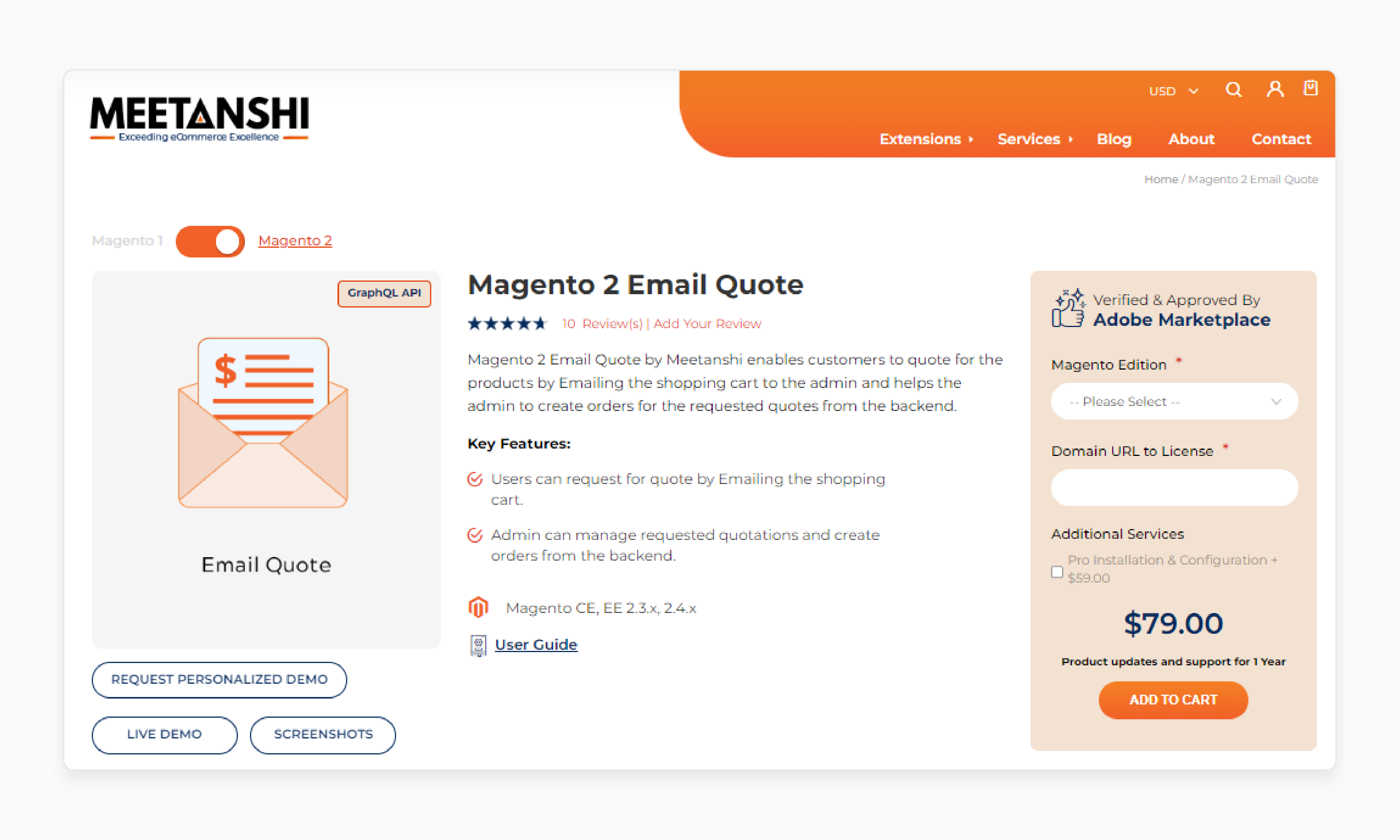 Meetanshi Magento 2 Email Quote configuration settings