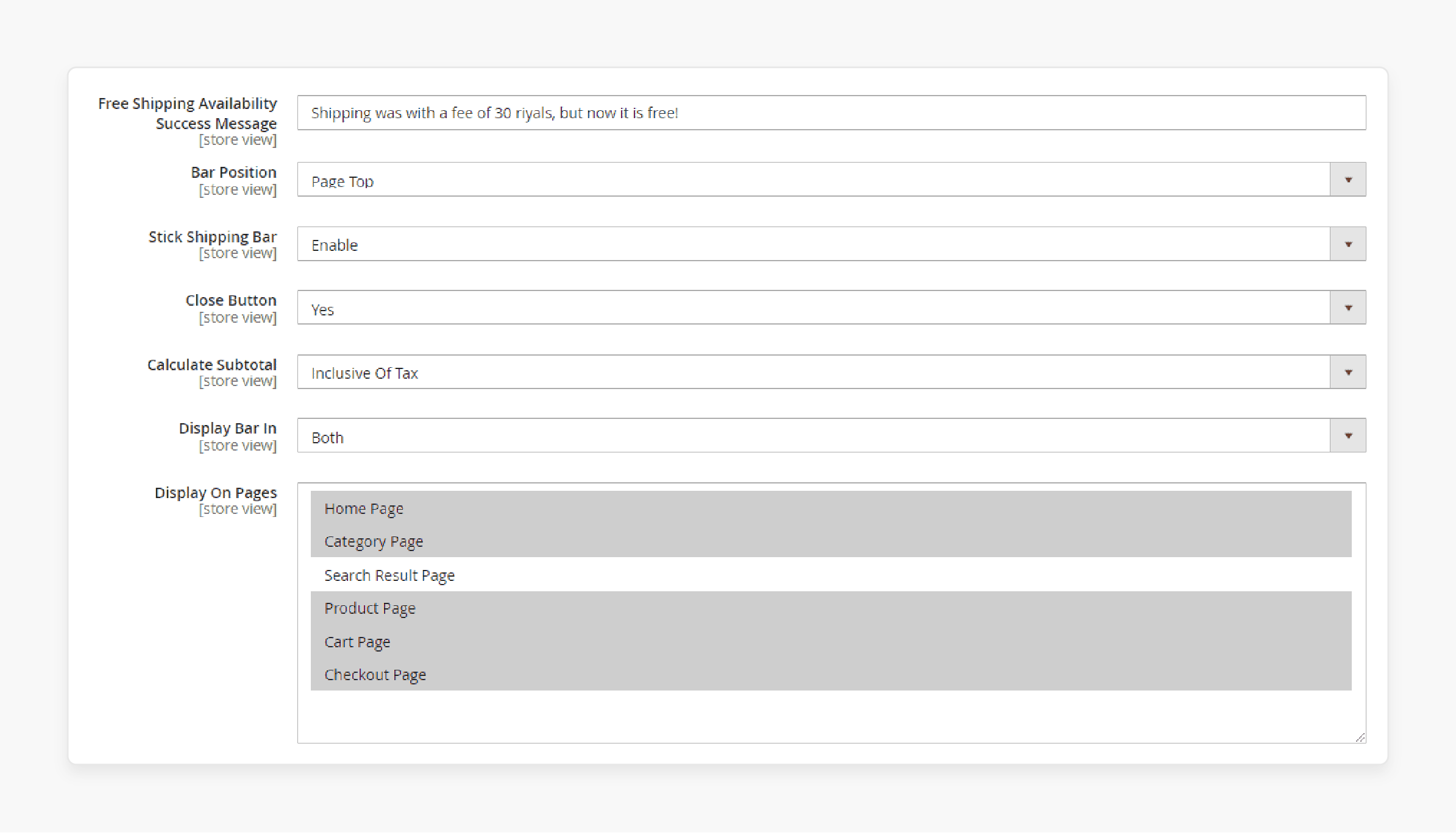 Custom settings for Free Shipping Bar