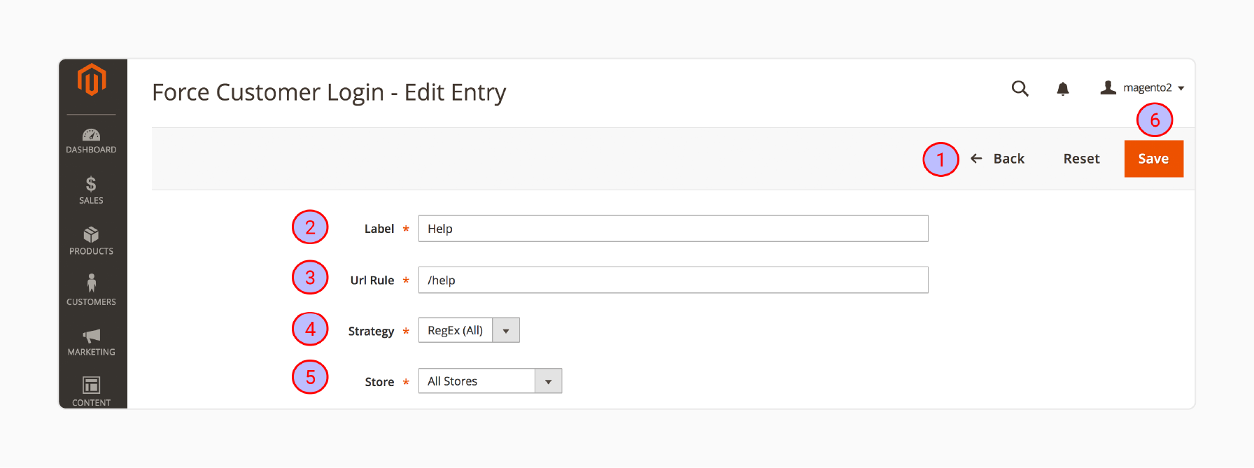 Detail form for setting whitelist rules in Magento 2 Force Login