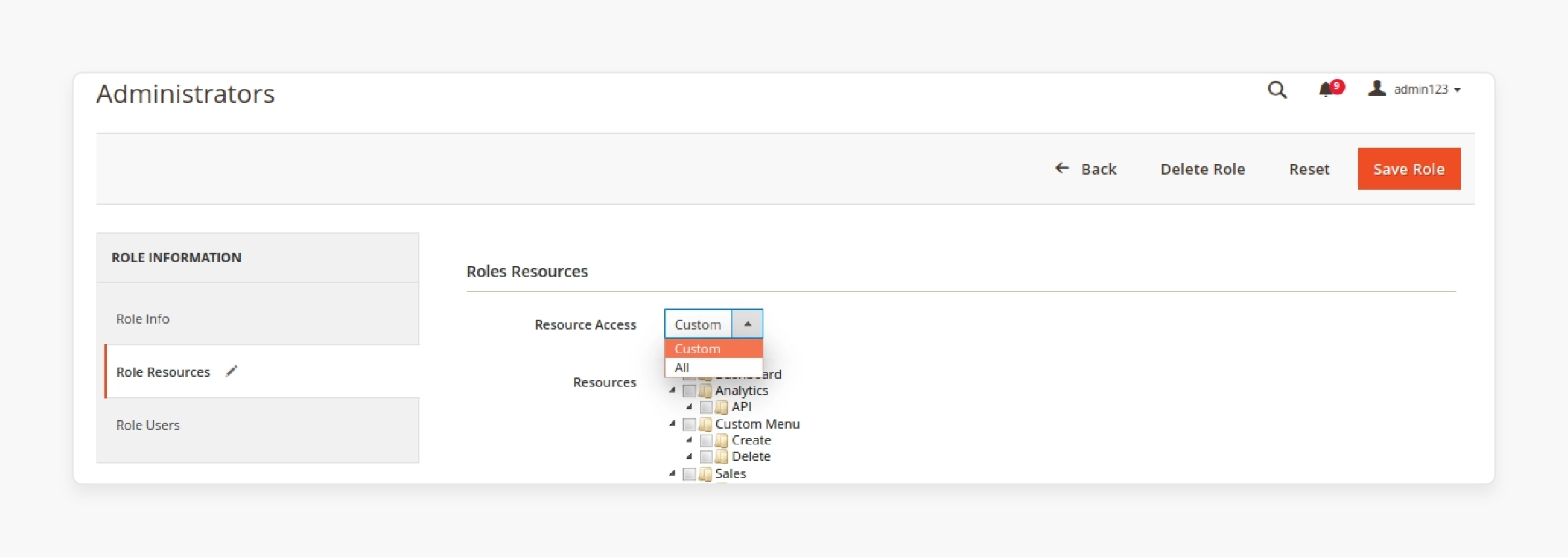 defining custom admin user roles using ACL in Magento 2 for secure access management