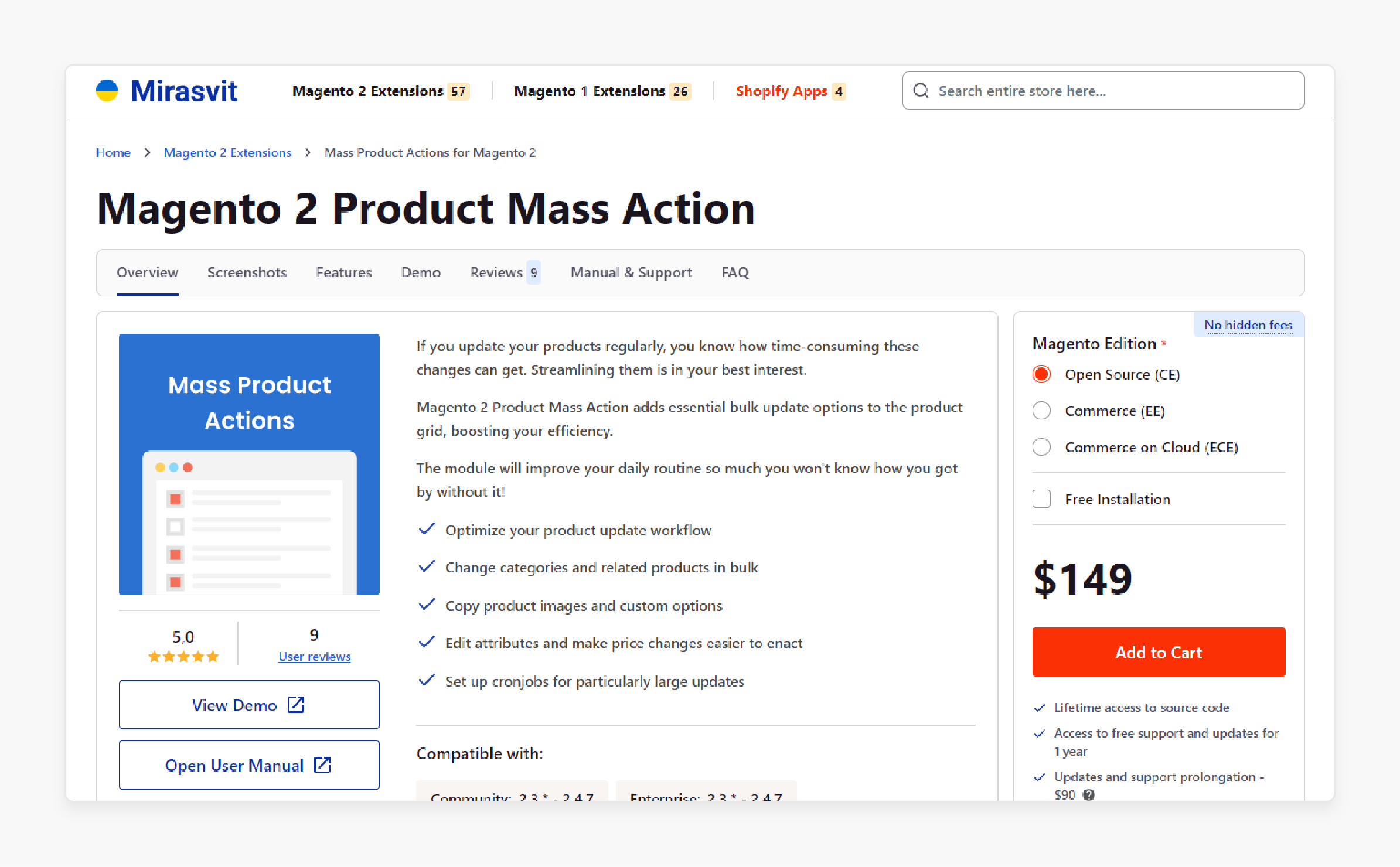 Magento 2 product mass action extension by Mirasvit