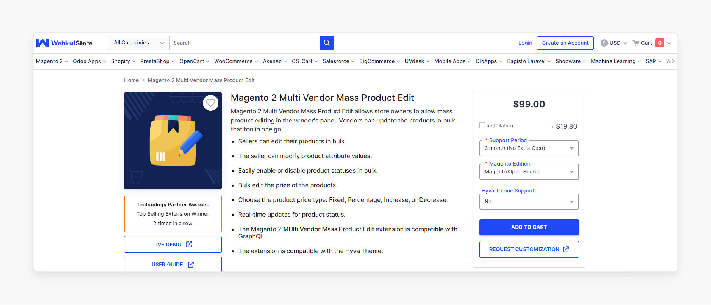 Magento 2 multi vendor mass product edit extension by Webkul