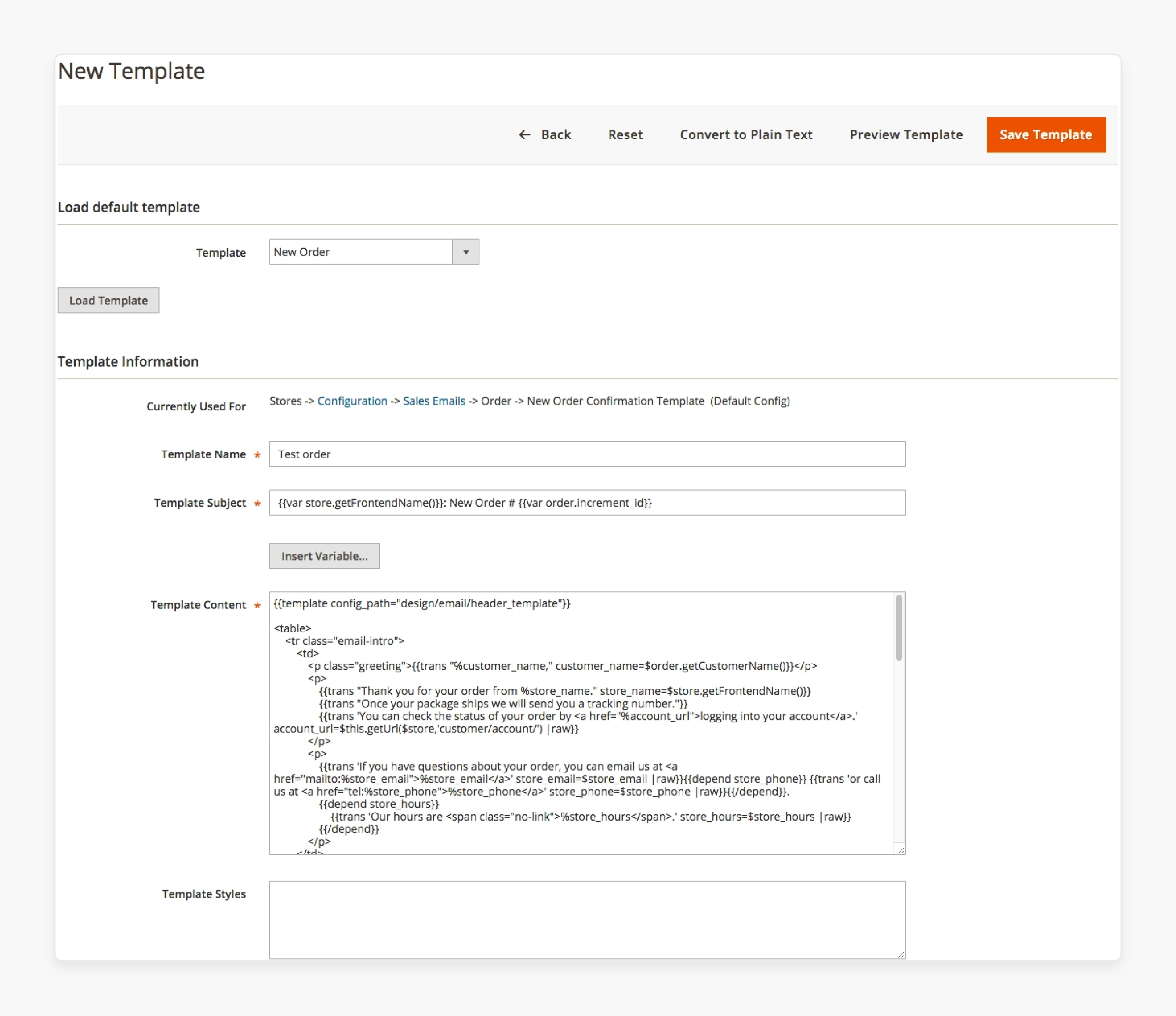 Email template setup in Magento 2